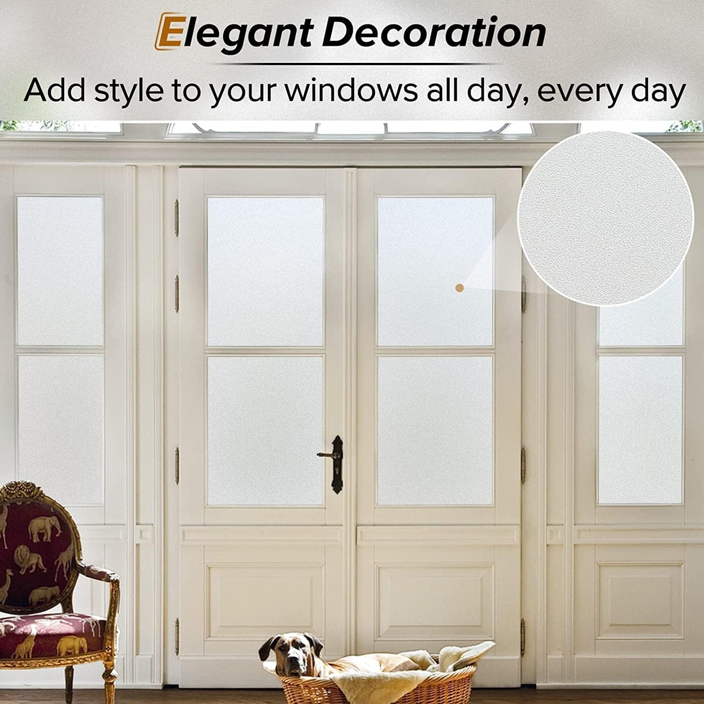 rabbitgoo Window Privacy Film, Frosted Glass Window Clings, Static Cling UV Heat Blocking Door Stickers for Home Bathroom, Removable Indoor Decal Coverings Day and Night, Pure, 35.4 x 78.7 Inches