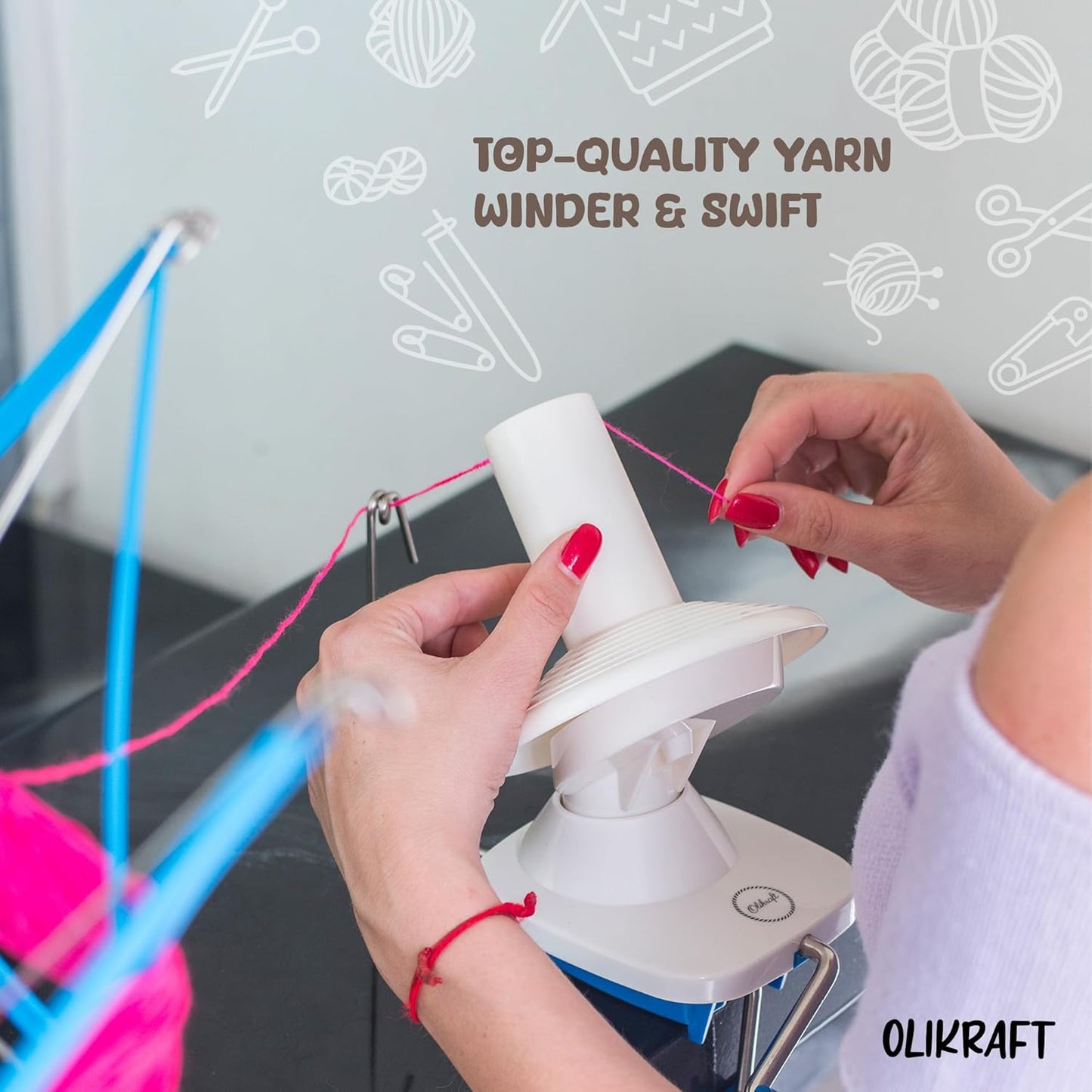 Olikraft Crochet Yarn Winder for Crocheting and Umbrella Swift (with Skein Holder) Combo Set - Yarn Spinner for Crocheting, Cake Ball Winder, Roller, Baller, Spooler