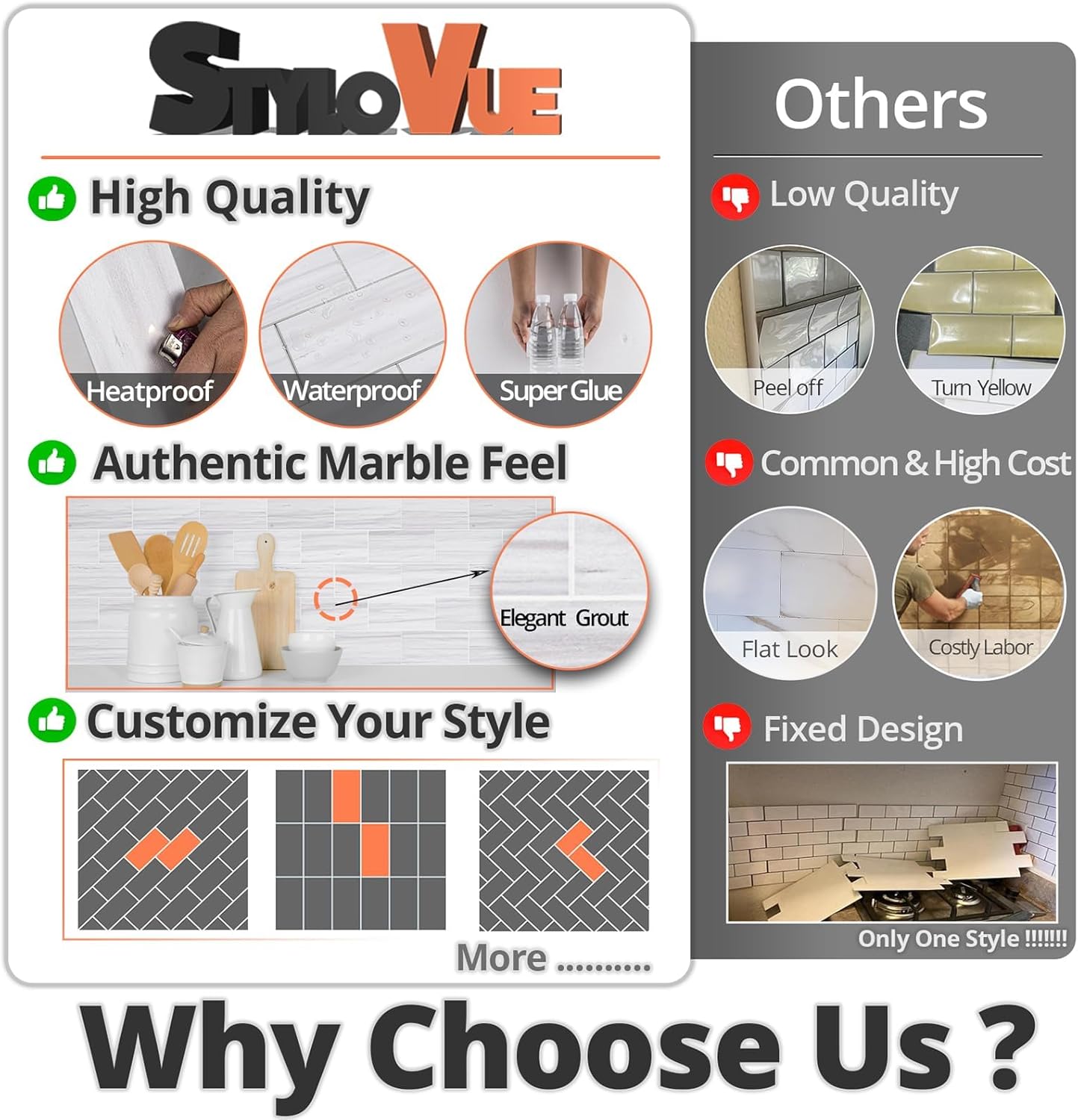 100 Pieces Peel and Stick Backsplash for Kitchen, 3" x 6" PVC Subway Tile 2025 Upgraded Dolomite Star Gray Backsplash Stick on Tile Elevate Kitchen Fireplace RV