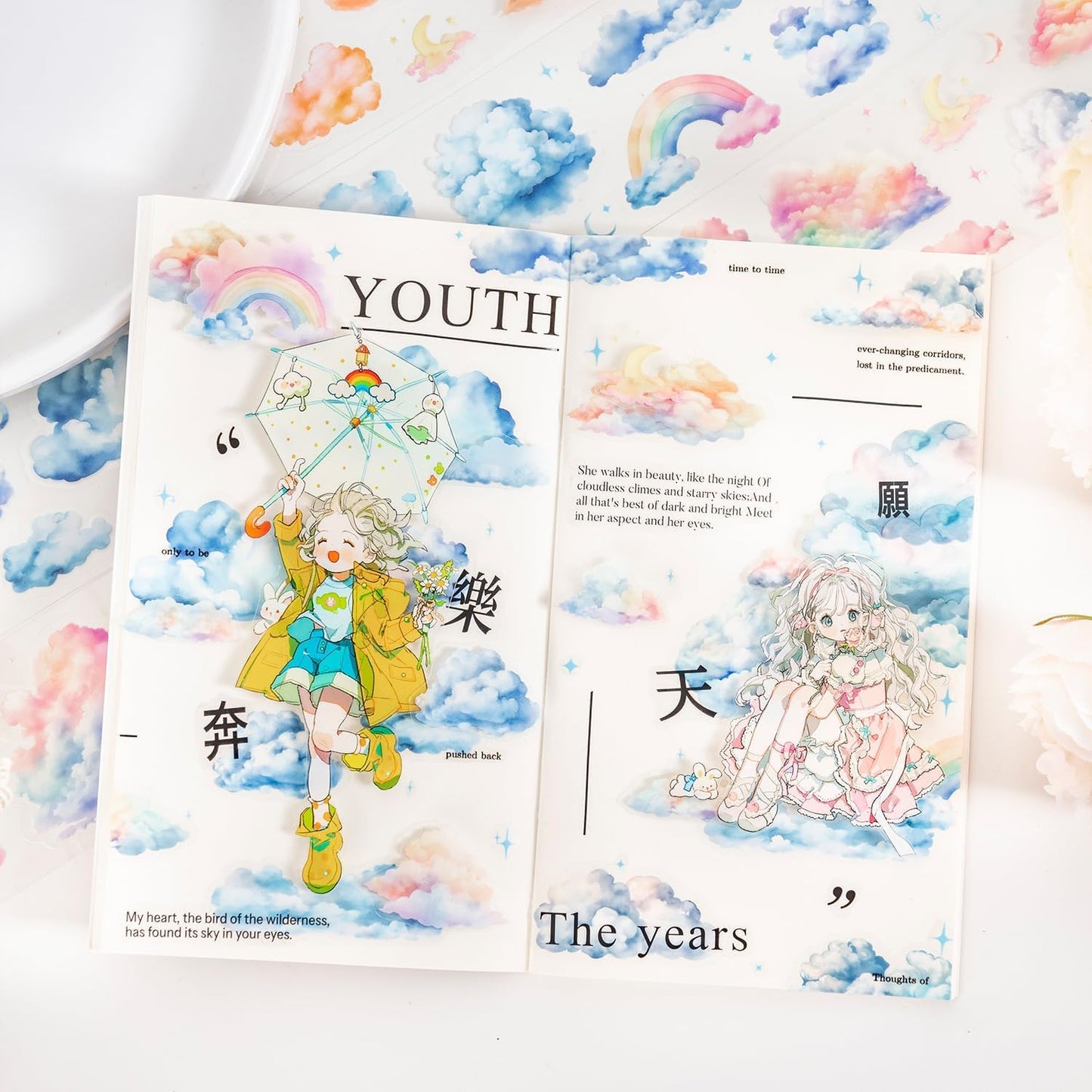 6 Rolls Cloud PET Tape Set,Pre-Cut Sky Ephemera Stickers for Scrapbook Supplies,Journaling,Junk Journal,Scrapbooking,Crafting,DIY Projects, Diaries(Cloud)