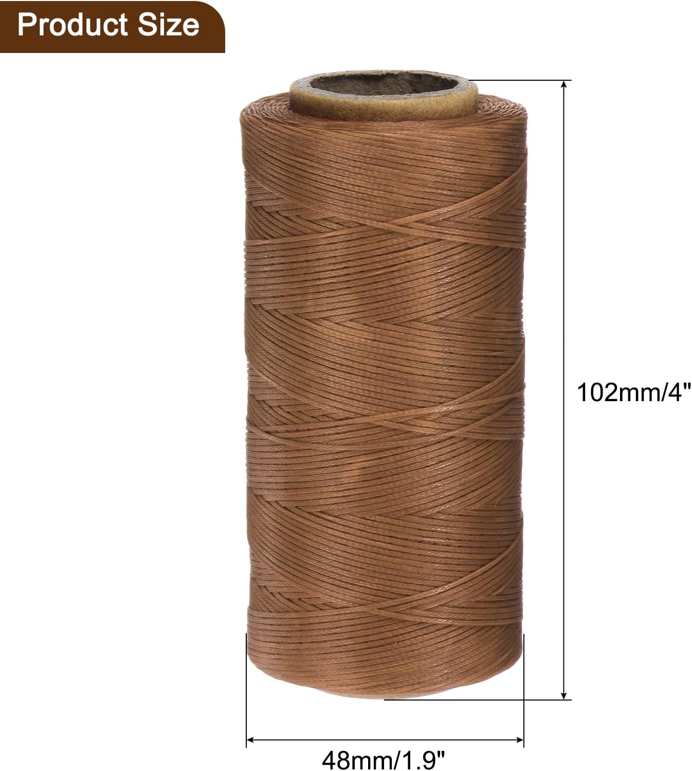 uxcell Leather Sewing Waxed Thread, 284 Yards / 260m 0.8mm 150D Flat Polyester All-Purpose Threads for Leather Crafts, Bookbinding, Light Brown