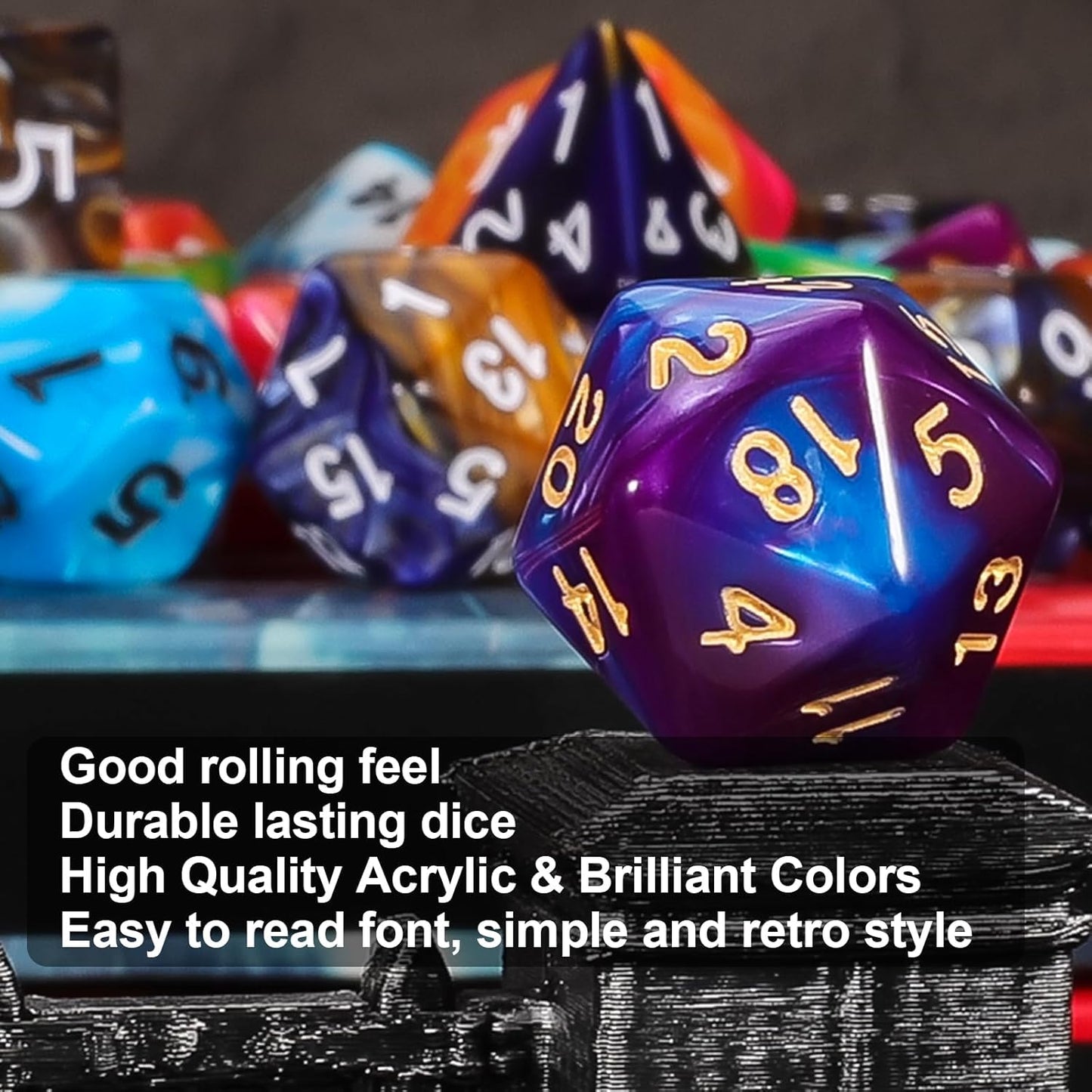 QMay DND Dice - 42pcs Polyhedral Dice, 6 Set Complete Double-Colors D&D Dice Sets with 6 Blue Drawstring Bags for Dungeons and Dragons RPG MTG Table Games