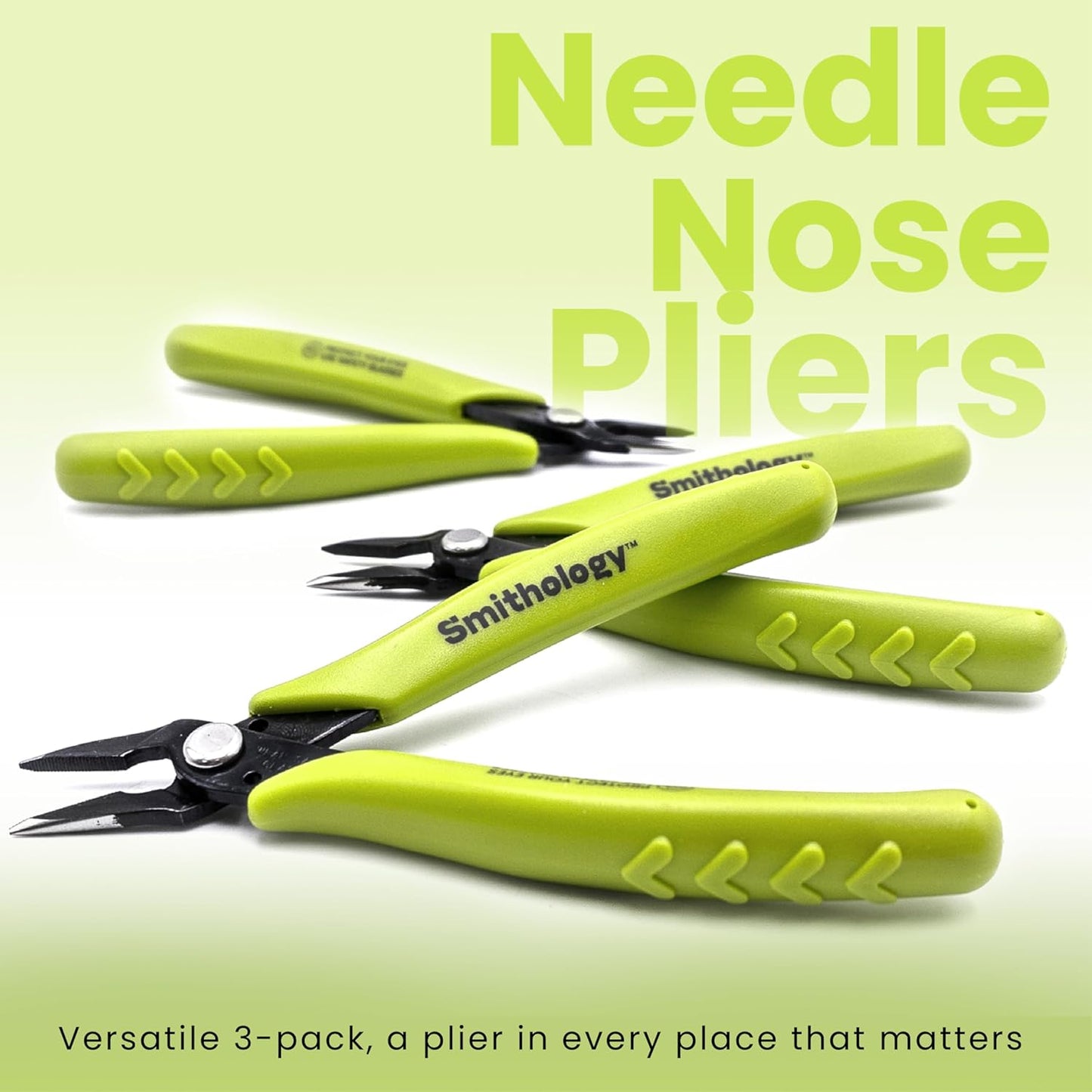 Smithology 5.3" Mini Needle Nose Pliers 3-Pack | Precision Long Nose Pliers with Serrated Jaws, Perfect for Jewelry Making, Electronics & Crafts