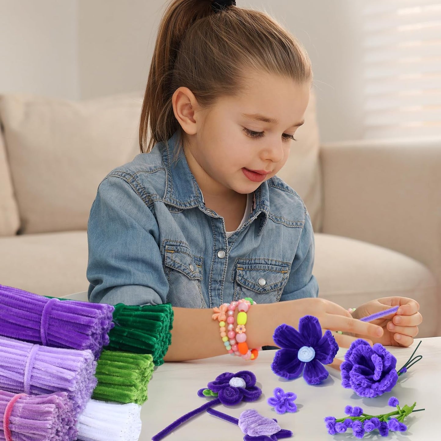 DaisyInner 700 Pcs Halloween Fall Pipe Cleaners Craft Bulk Pastel Chenille Stems Flower DIY Gradient Colored Fluffy for School Classroom Thanksgiving Christmas Party Supplies(Purple Theme)