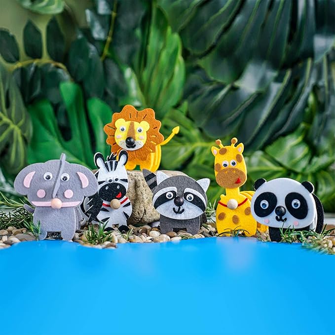 Animals Craft Kit - Educational Toys for Kids, Felt Craft Kit Including 6 Wild Friends, Elephant Zebra Panda Lion Raccoon Giraffe, DIY Activity Birthday Gifts for Boys & Girls Ages 3 4 5 6 and Up