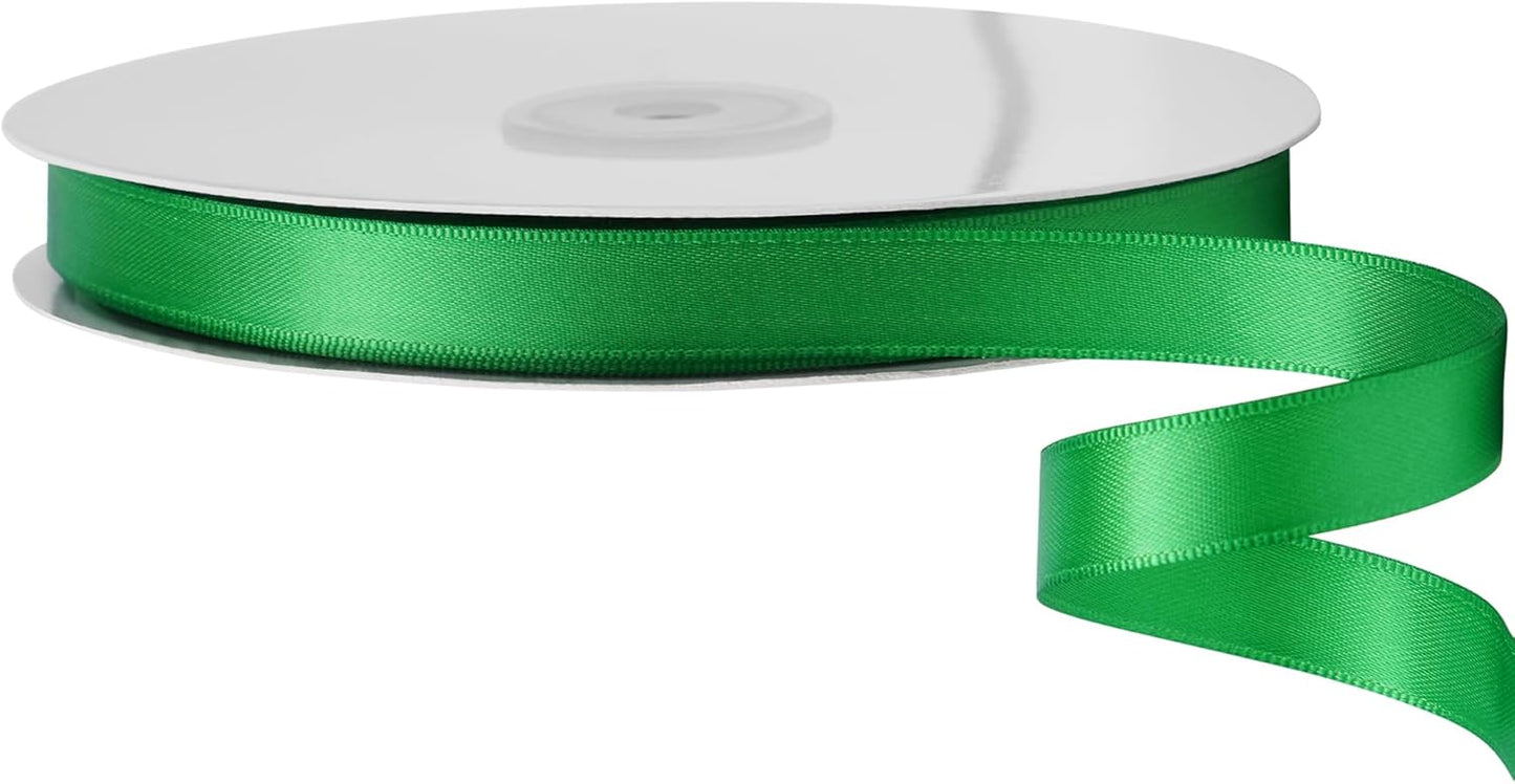 LIUYAXI Green Satin Ribbon, Double Faced 5/8" X Continuous 25 Yards Ribbons Perfect for Gift Wrapping Bows Bouquet Wedding Craft and More