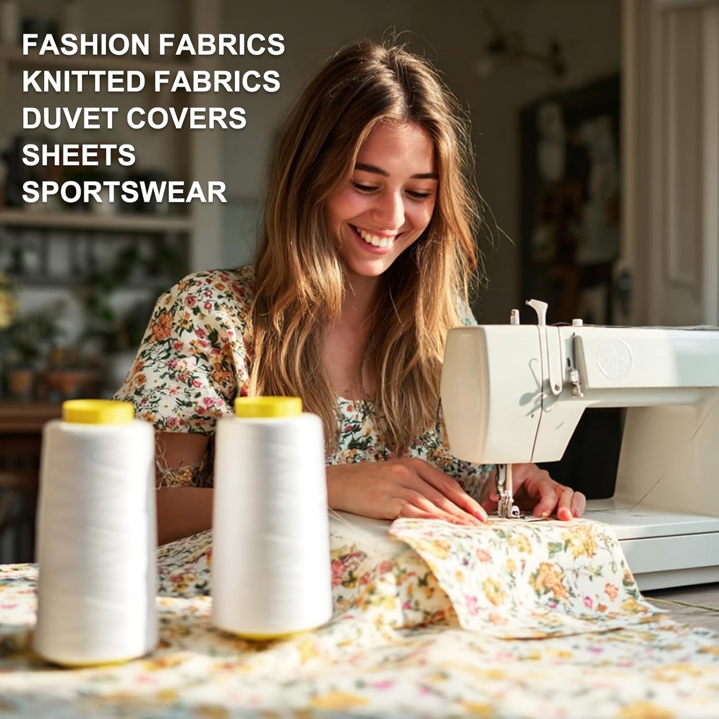 Sewing Thread Cone Set, 4 Pack Serger Thread, 3000 Yards Each, All Purpose Thread for Sewing, Quilting, Machines, Overlock, Merrow & Hand Embroidery (White2Black2)