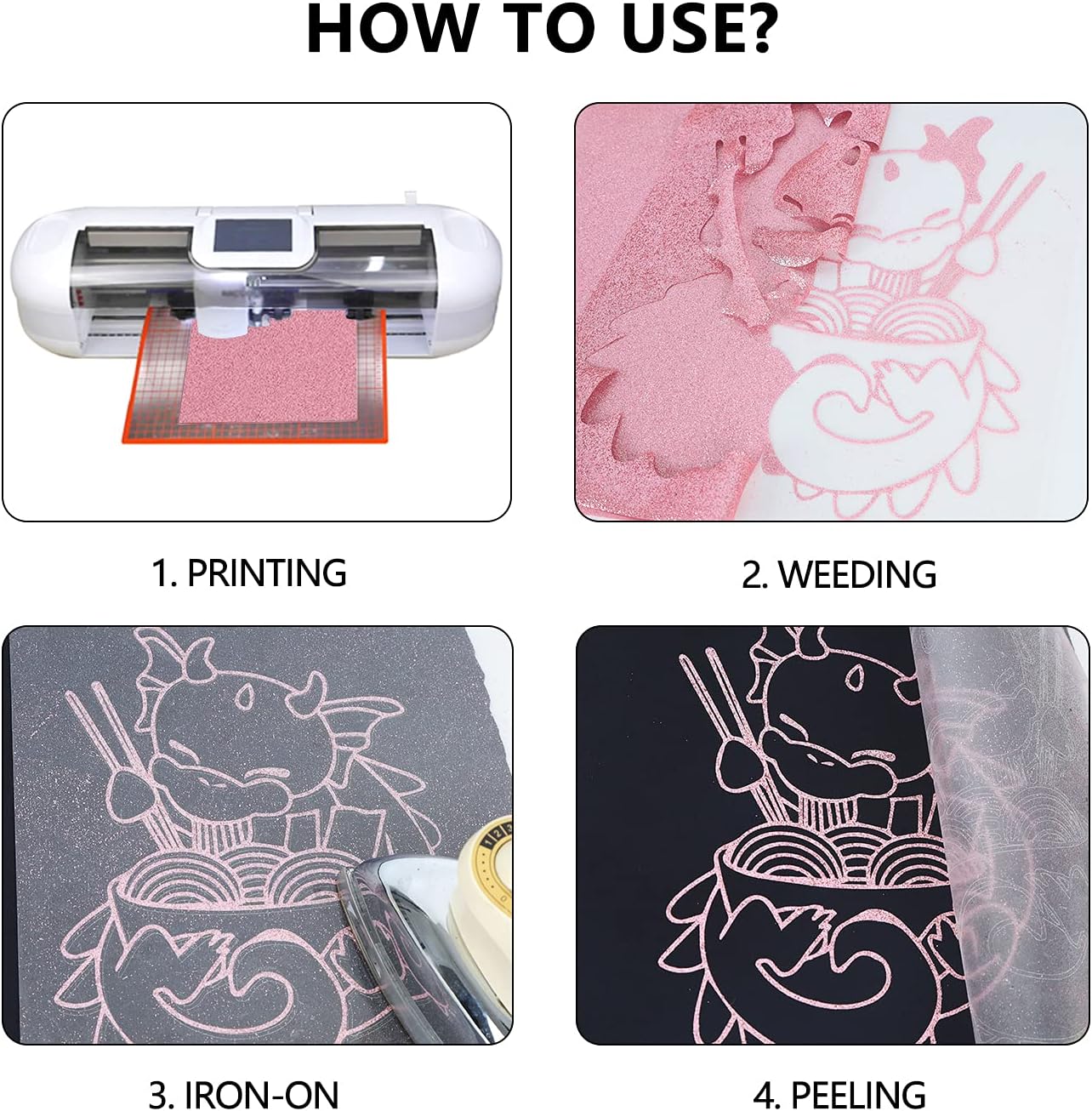 guangyintong Glitter Pink Heat Transfer Vinyl HTV Rolls, 12" x 8ft Iron on Vinyl for T-Shirts Glitter Pink HTV Vinyl for All Cutter Machines Easy to Cut & Weed for Heat Vinyl Design