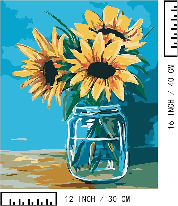 BAISITE Paint by Numbers Kit for Adults Beginners,12" Wx16 L 2 Pack Canvas for Painting Kits for Adults in Colorful Box-Daisy and Sunflowers 0304