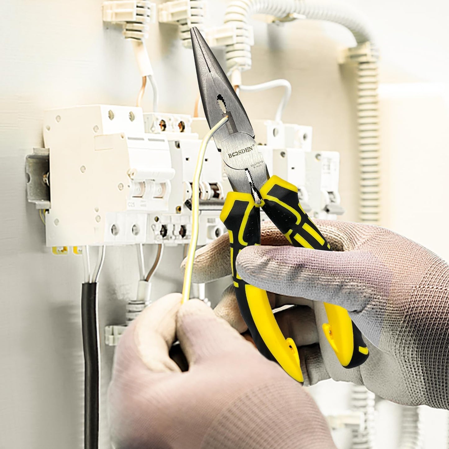 BOOSDEN® 8 inch Needle Nose Pliers with Side Cutters, Precision Long Nose Pliers with Wire Cutters, Professional Needle Nose Spring Loaded Pliers, Used for Cutting Clamping Pinching Jewelry Making