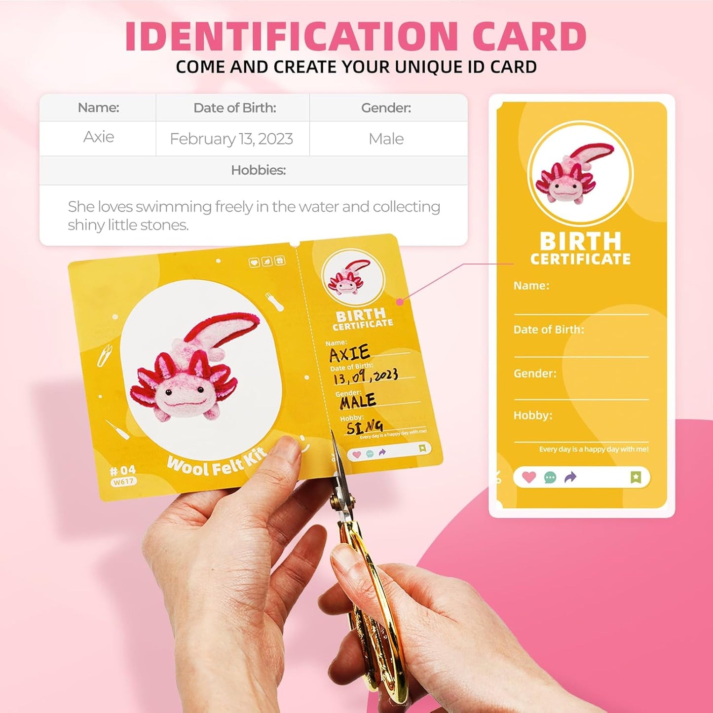 MOREJMTT Needle Felting Kit, 6 PCS Animal Needle Felting Beginner Kits, Wool Felt Needle Felting Tools Foam Pad, Craft Party Supplies for Beginners Adult(6pack Axolotl)