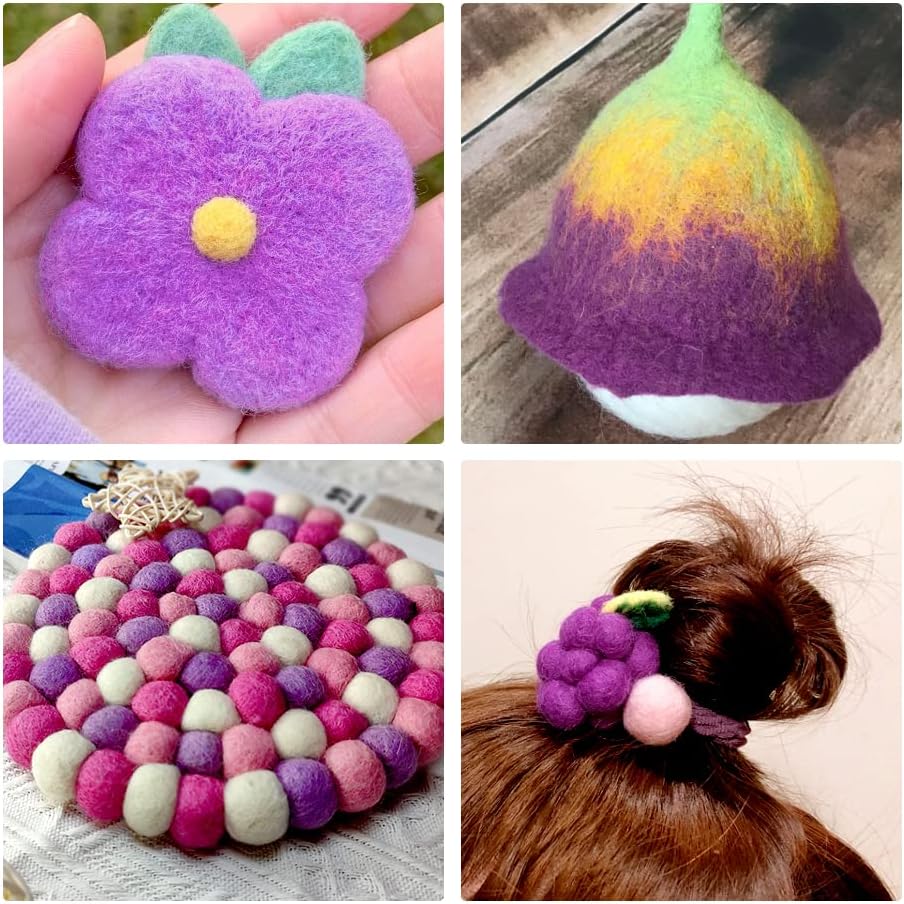 Wool Roving Bulk - 8.82oz Super Wool Chunky Yarn, Wool Roving Top for Needle Felting, Soft Felting Wool Supplies for Hand Spinning, Blending, Weaving and DIY Craft (Dark Purple)