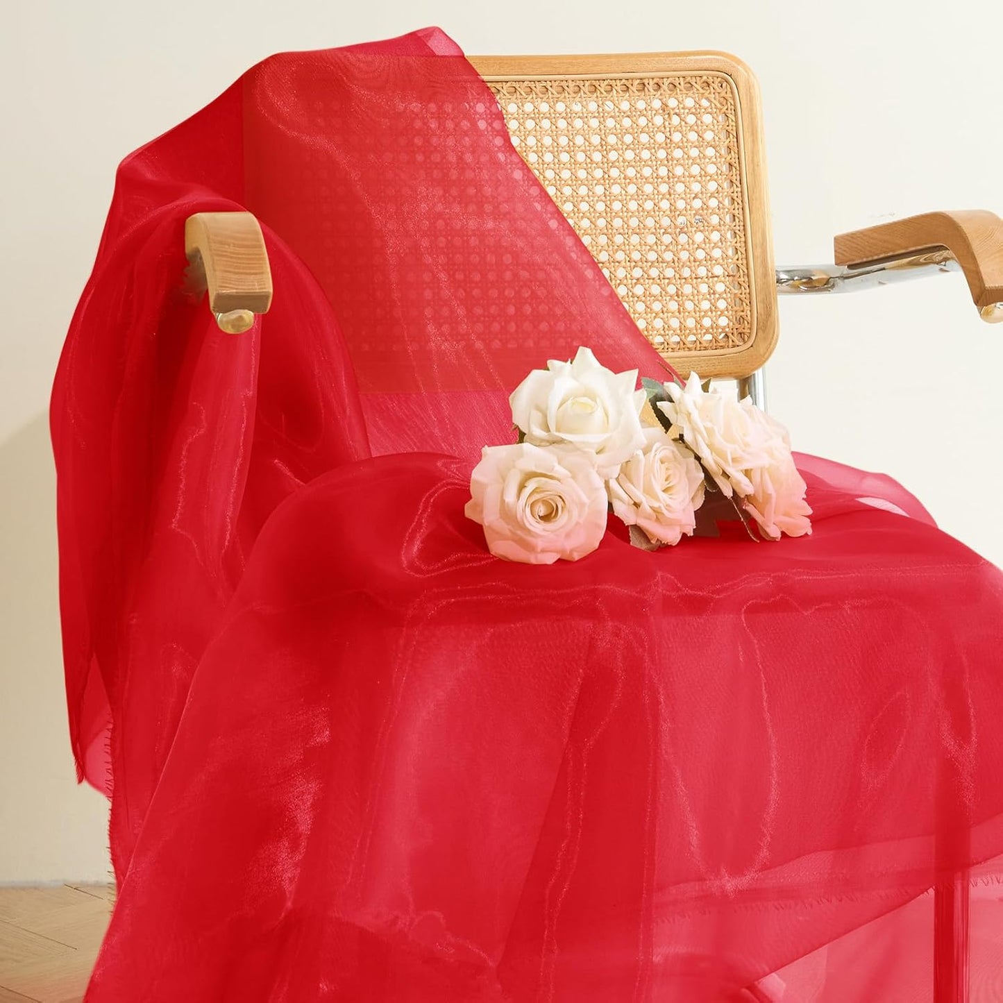 P Pothuiny Sheer Organza Fabric by The Yard, 3 Yards x 60 Inch Wide Bridal Red Organza Tulle Fabric Roll Shiny Gauze Fashion Dress Sewing Craft for Wedding Party Decorations Backdrop