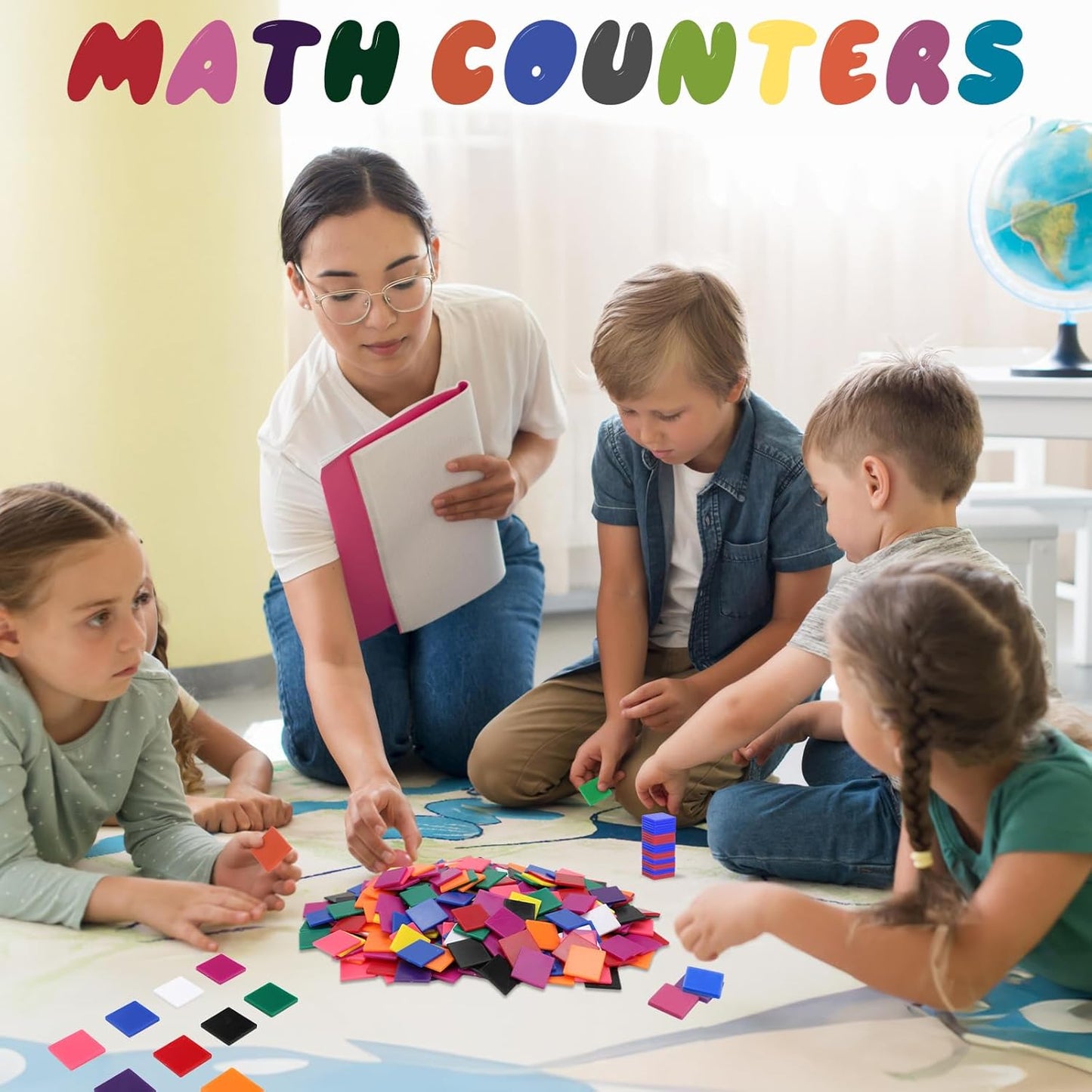 Coopay 500 Pcs Plastic Square Color Tiles, Bingo Chips, Poker Chips, Color Sorting, Math Counters, Game Tokens, Counting Manipulatives for Kids Elementary School Classroom Learning Development Toys