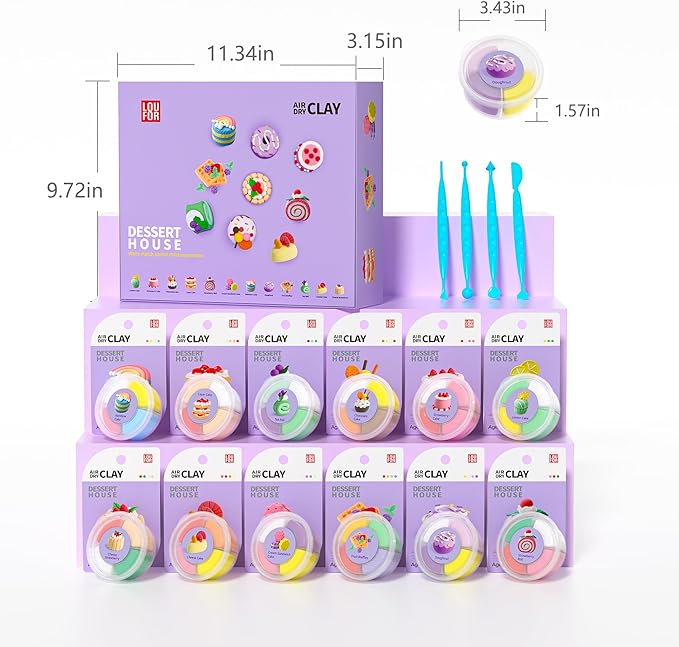 Air Dry Clay for Kids - Modeling Clay Kits, Ultra Light & Soft, Safe & Non-Toxic, 12 Boxes DIY Model Magic Clay with Sculpting Tools & Tutorials, Individual Packs, Creative Art Crafts Toys Gifts