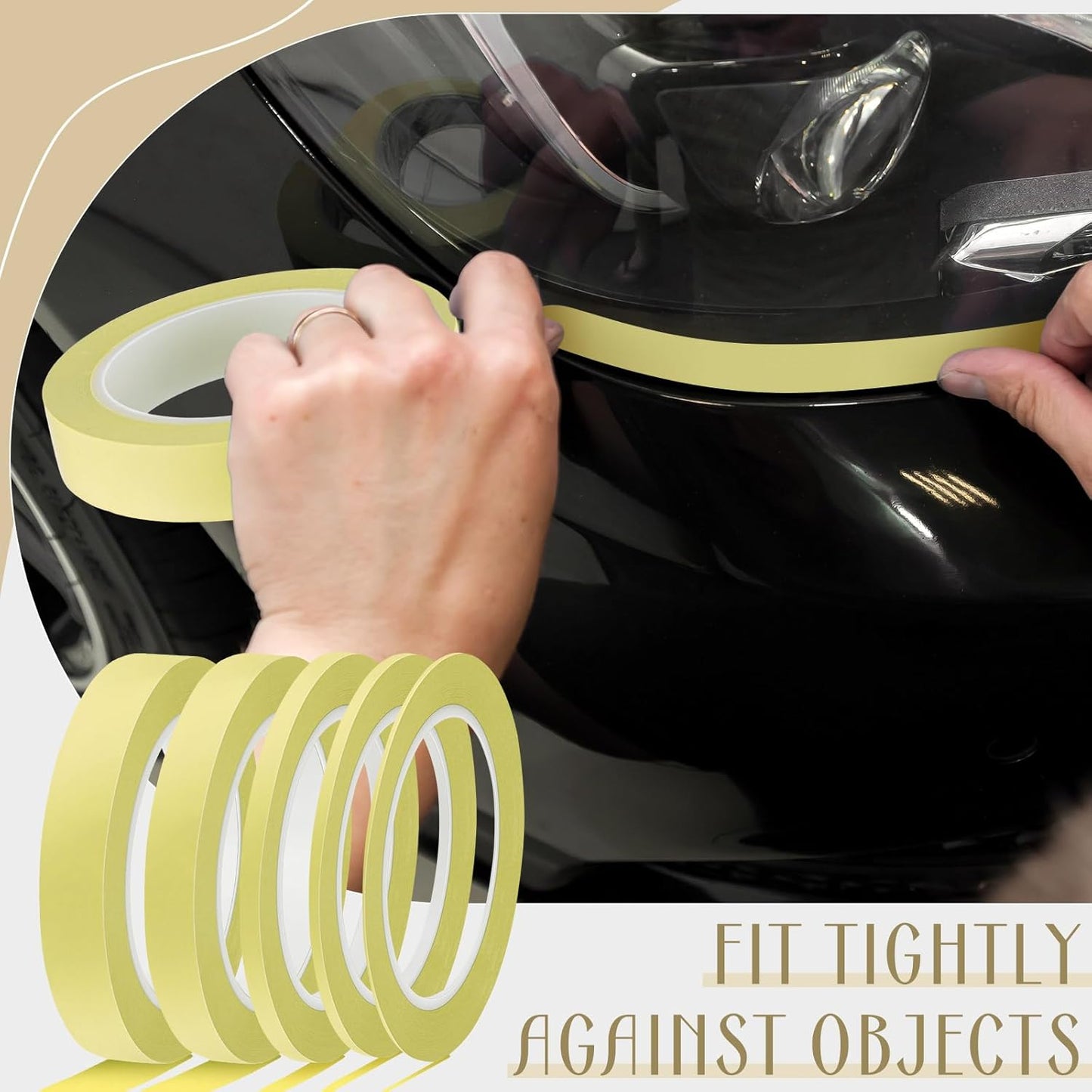 Xuniea 5 Rolls of Vinyl Tape Masking Tape Automotive Car Auto Paint for Curves, High Temperature Vinyl Low Tack (1/16 Inch, 1/8 Inch, 1/4 Inch, 1/2 Inch, 3/4 Inch,Yellow)