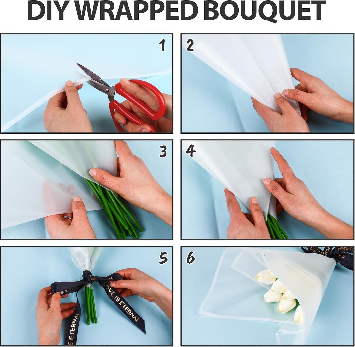 FUHITIM 20 Sheets Flower Wrapping Paper - Waterproof Floral Bouquet Packaging Paper for DIY Crafts,Florist Supplies Packaging Paper for Wedding Birthday Gift (Translucent White)