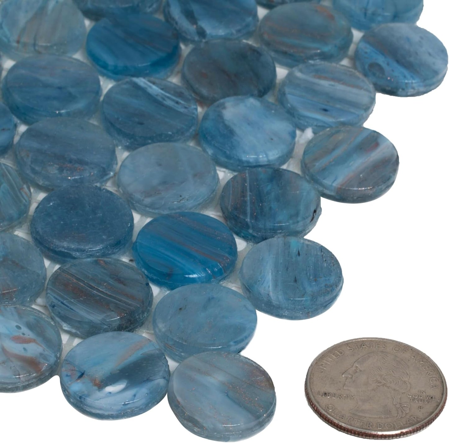Denim Blue Penny Round Mosaic Glass Tile – Sample Swatch- 4"x5" - Luxurious Design for Bathroom Walls, Kitchen Backsplash, Shower Walls - Elegant Wall Decor - NOT Peel and Stick Tile