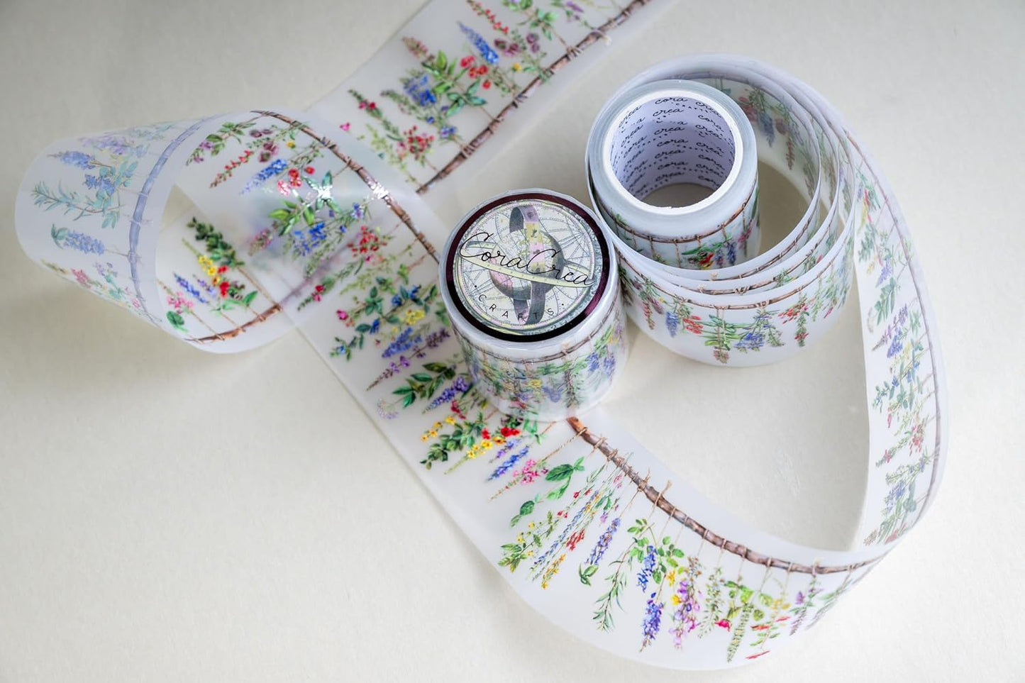 Medicinal Herbs Transparent Tape 5 x 5 cm – Clear Decorative Washi Adhesive Roll with Botanical Plant Design for Scrapbooking, Journaling, Planners, DIY Crafts, Card Making, Stationery Supplies