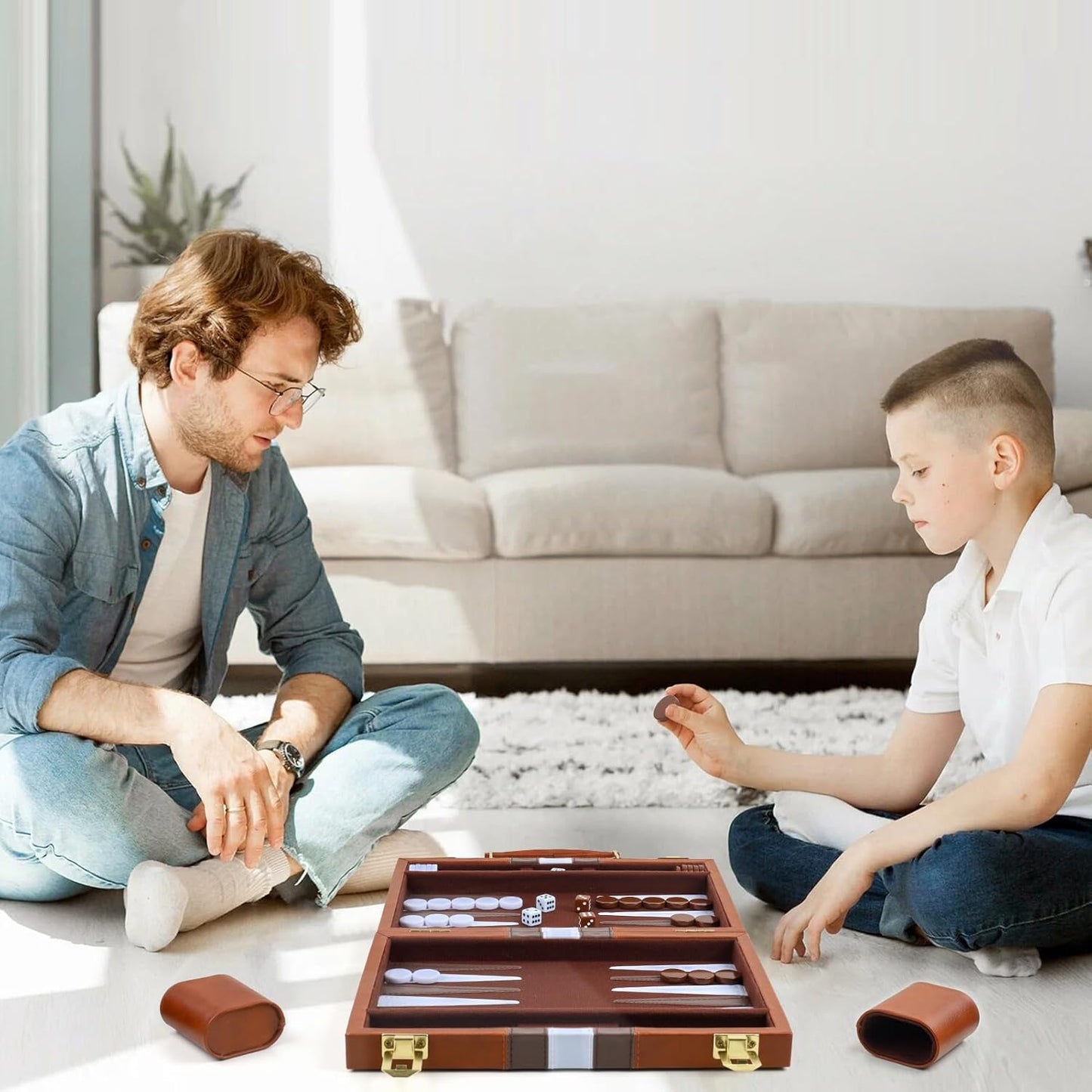 Backgammon Set 2 Players Classic Backgammon Sets for Adults Board Game with PU Leather Case Portable and Travel Backgammon Set (Brown, 18inch)