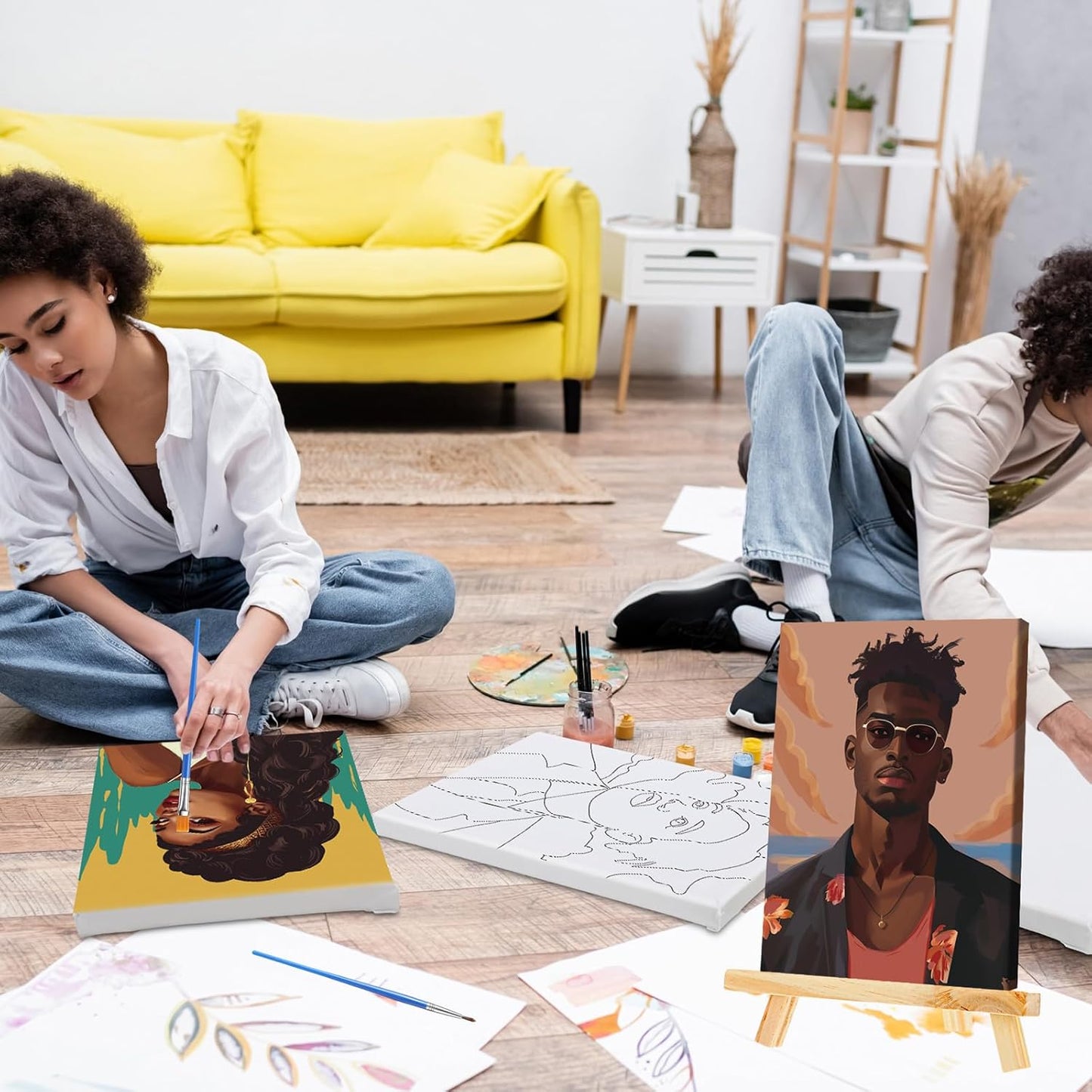 Zhanmai 12 Pack Pre Drawn Canvas for Painting Sip and Paint Kit 8" x 10" Paint Party Set Canvas Painting Pre Printed Canvases for Party Favor DIY Virtual Adult's Date Night(Adult Couples)