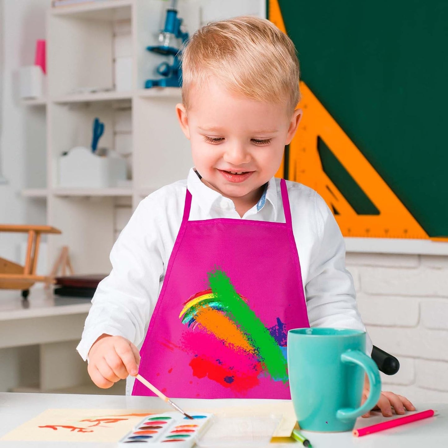 8 Pcs Kids Apron Painting Aprons for Kids Art Smocks Paint Apron Bulk for Painting Classroom Activity Kitchen Crafts Party Supplies(Rose Red)