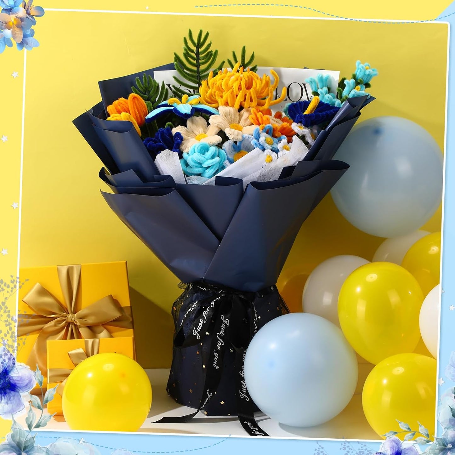 DaisyInner 700 Pcs Halloween Fall Pipe Cleaners Craft Bulk Pastel Chenille Stems Flower DIY Gradient Colored Fluffy for School Classroom Thanksgiving Christmas Party Supplies(Blue,Orange)