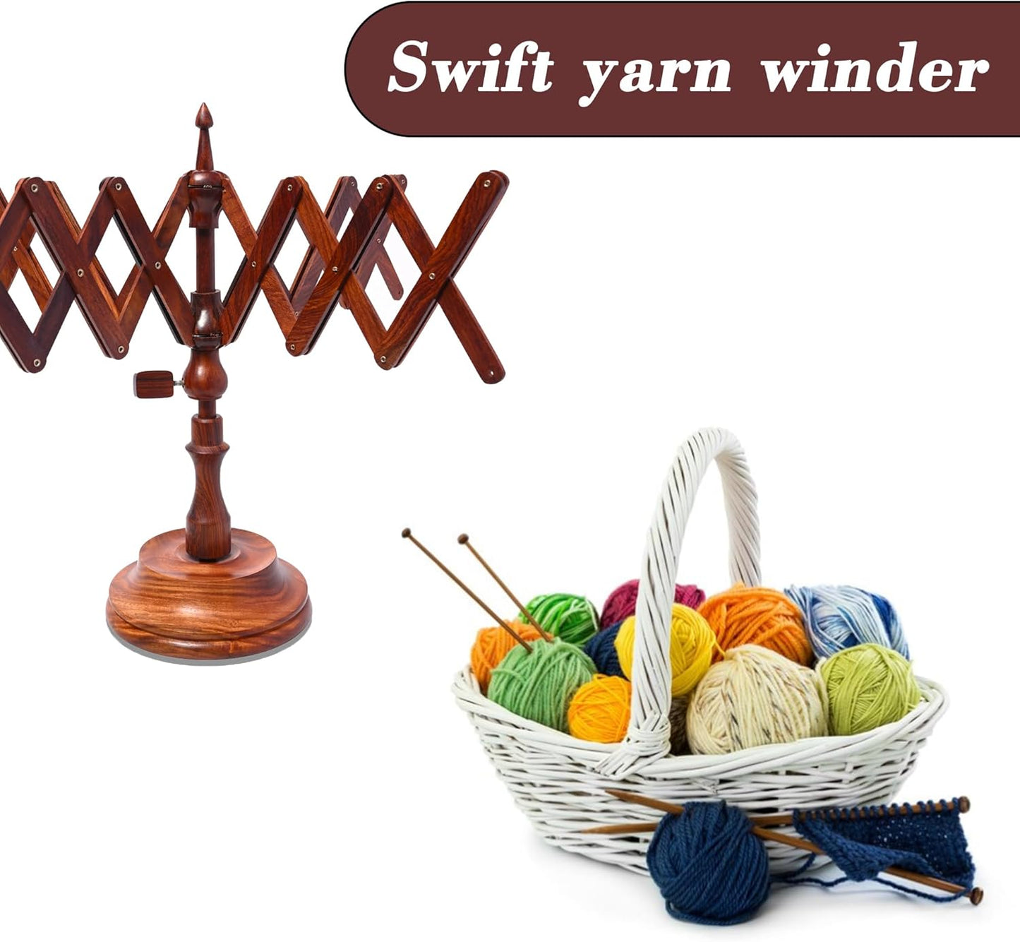 Large Handcrafted Wooden Yarn Winder & Swift – Rosewood Brown Ball Winder for Crocheting, Knitting, Weaving – Heavy-Duty Yarn Winder for 8-12 oz Skeins