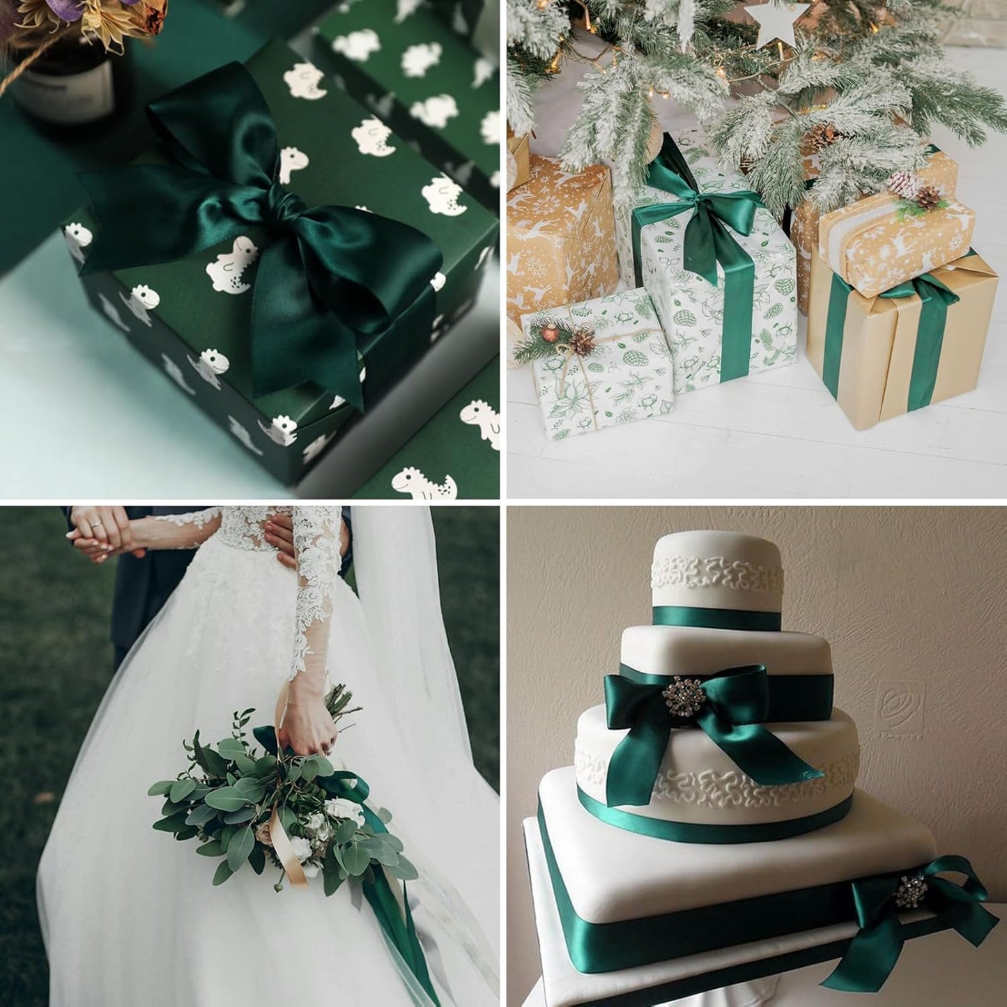 1-1/2" x 100 Yards Hunter Green Polyester Satin Ribbon Single Faced Fabric Ribbons for Eternal Roses, Flower Bouquets, Gift Wrapping, Crafts, Bridal Shower, Wedding Decor