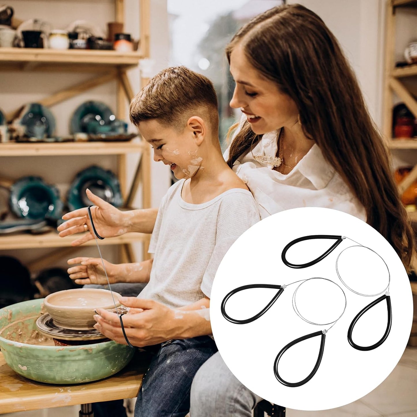 Clay Cutters Wire Steel Wire Clay Cutter Cutting Pottery Tools Cut Off Tools for Clay Artists with Black Handle Pottery Wheel Wire Tools 2 Pcs