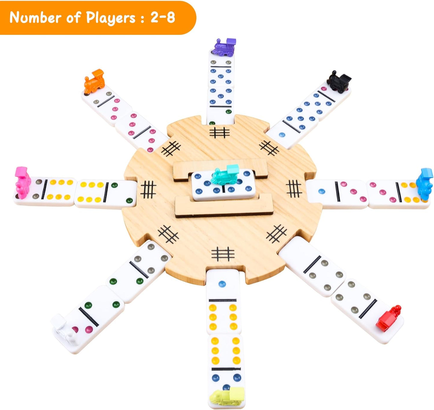 Mexican Train Dominoes Accessories Set with Wooden Hub (Felted Bottom) - Includes 9 Metal Train Markers & 100-Sheet Score Pads - Mexican Train Domino Game Replacement Parts for 2-8 Players Family Game