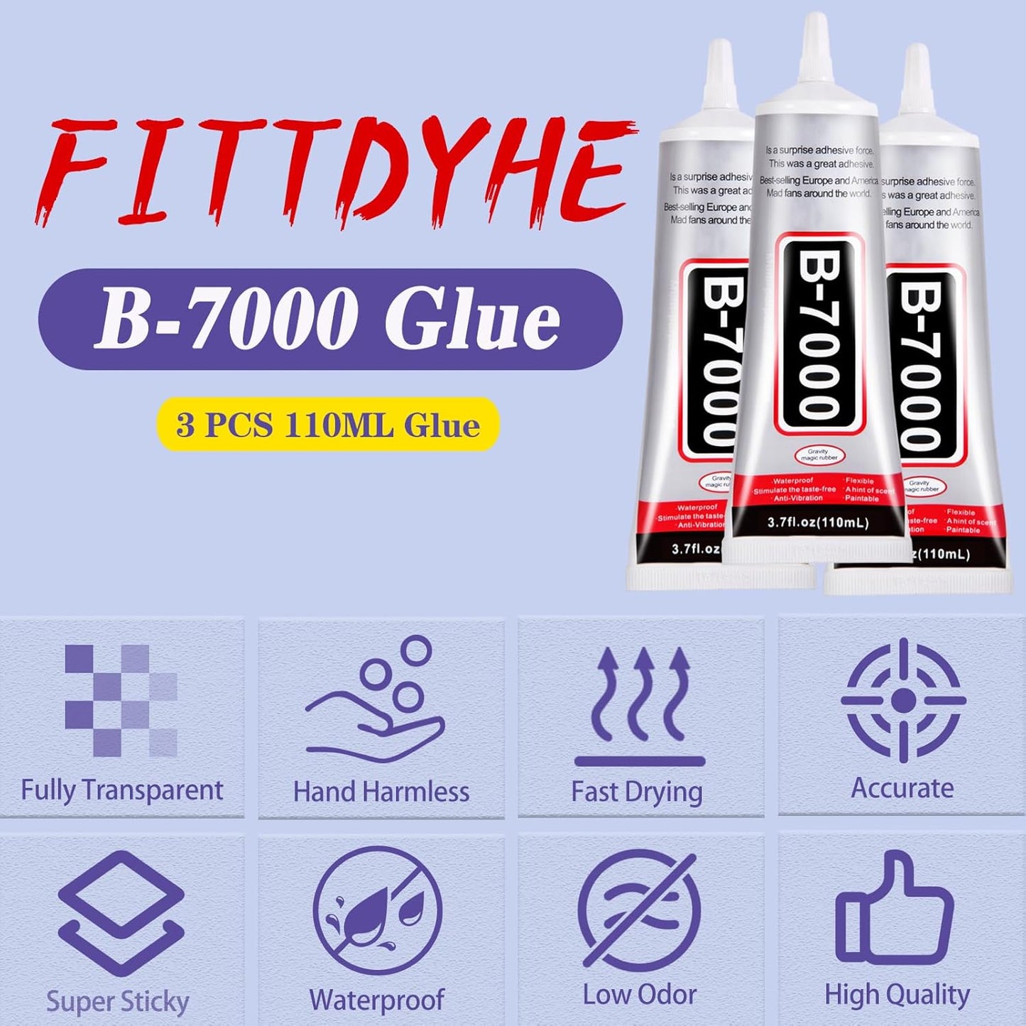 3.7oz B7000 Rhinestone Clear Glue for Jewelry Making, 110 ml Multipurpose Adhesive Jewlery Glue for Fabric, Tumblers, Rhinestones DIY Crafts, Nail Art, Makeup, Shoes, Cell Phones, Tablet, Wood