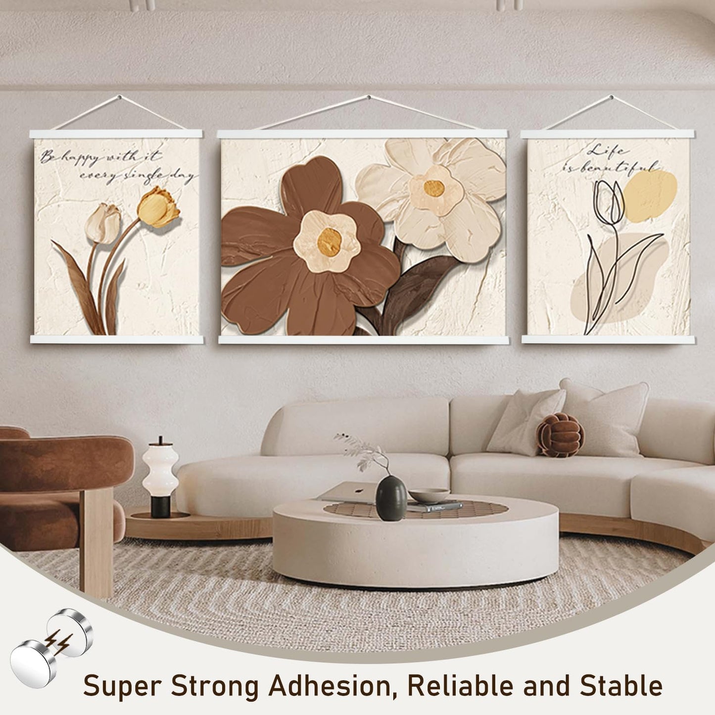 Artmag Magnetic Poster Hanger Frame, 25x20 25x35 25x40 Light Wood Wooden Magnet Canvas Artwork Print Poster Hangers Frames Hanging Kit (White, 25")