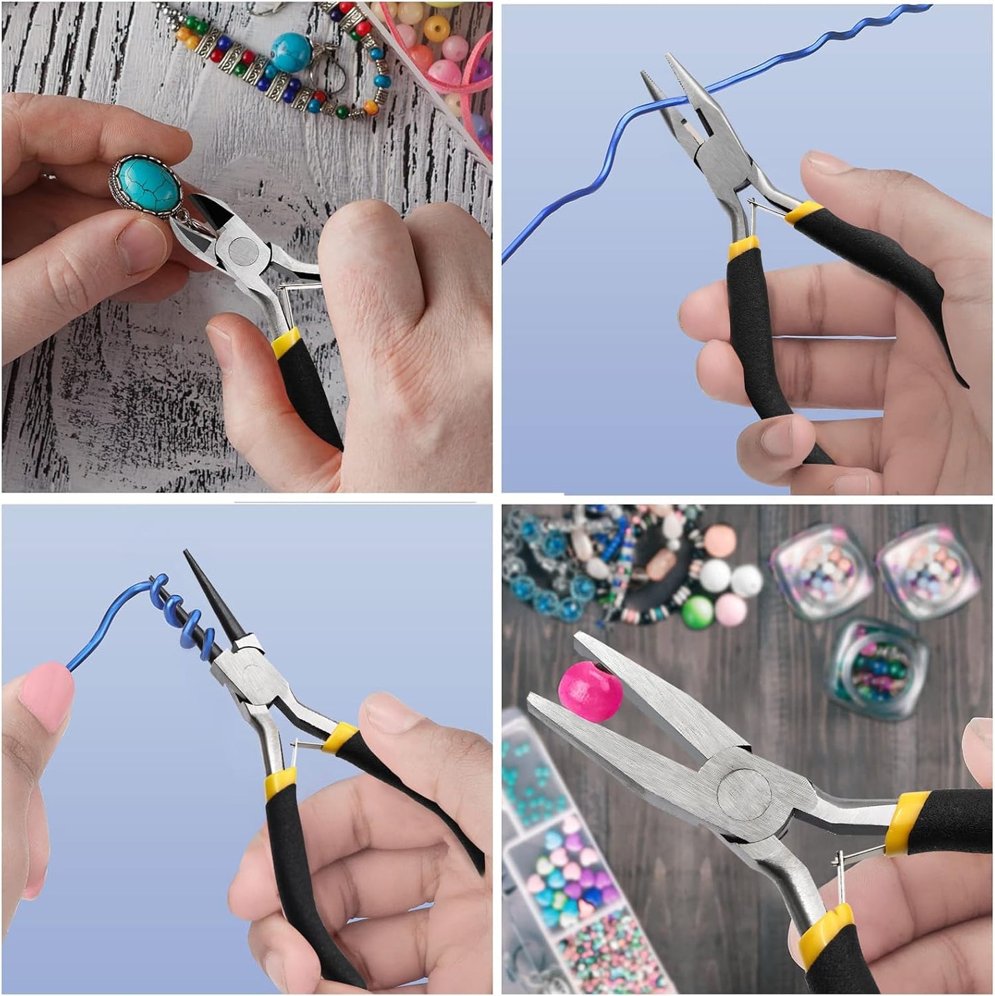 8pc 4.5" Mini Pliers Set - Long, Diagonal, End Cutting, Bent, Combination, Flat, Needle, Round Nose Pliers for Jewelry Making
