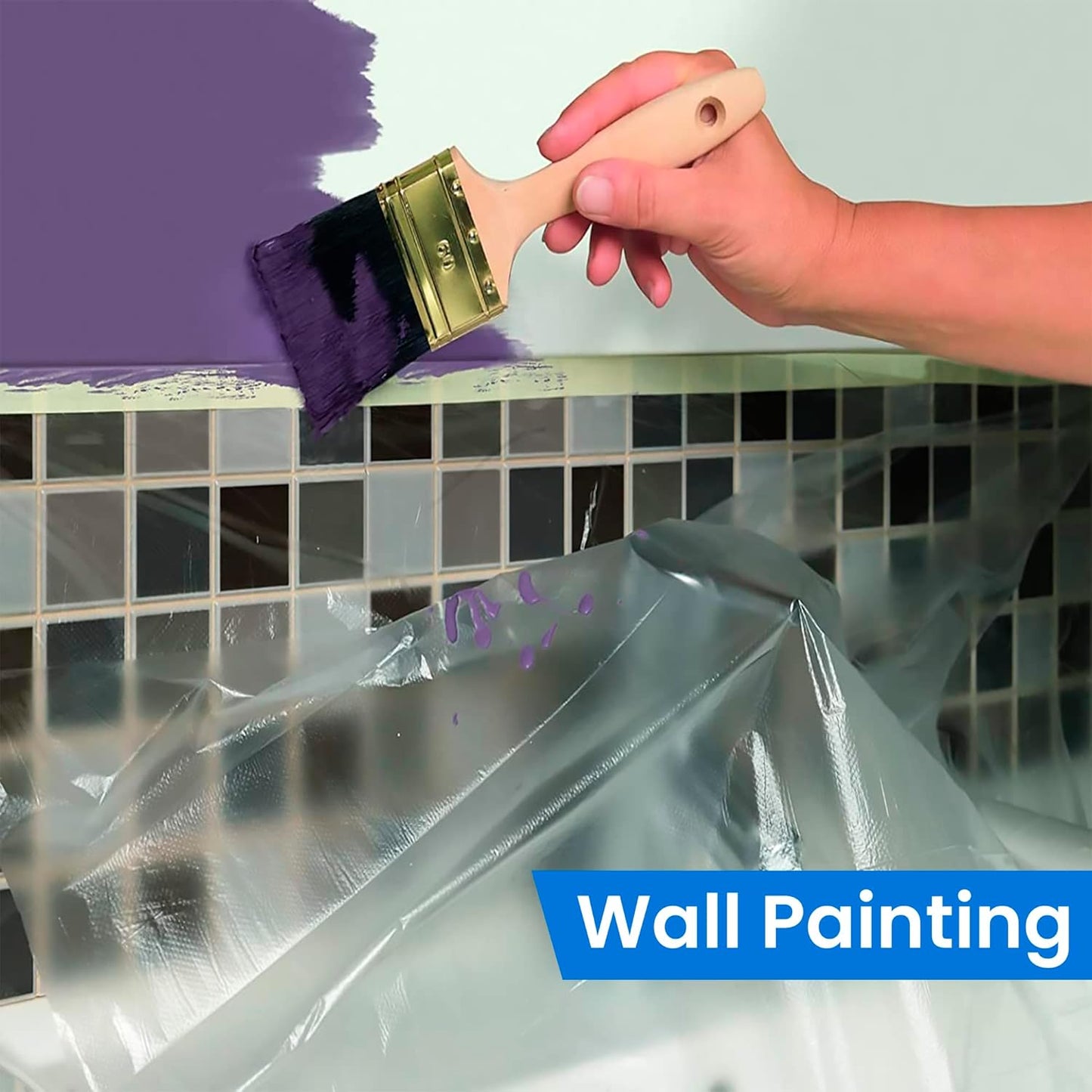 TAPEBEAR Upgrade Pre-Taped Masking Film Extra Thick, High Temp Tape and Drape 55" x 90', Plastic Cover for Automotive, Painting, Plastic Sheeting Masking Tape Film for Auto, Floor, Furniture, 4Rolls