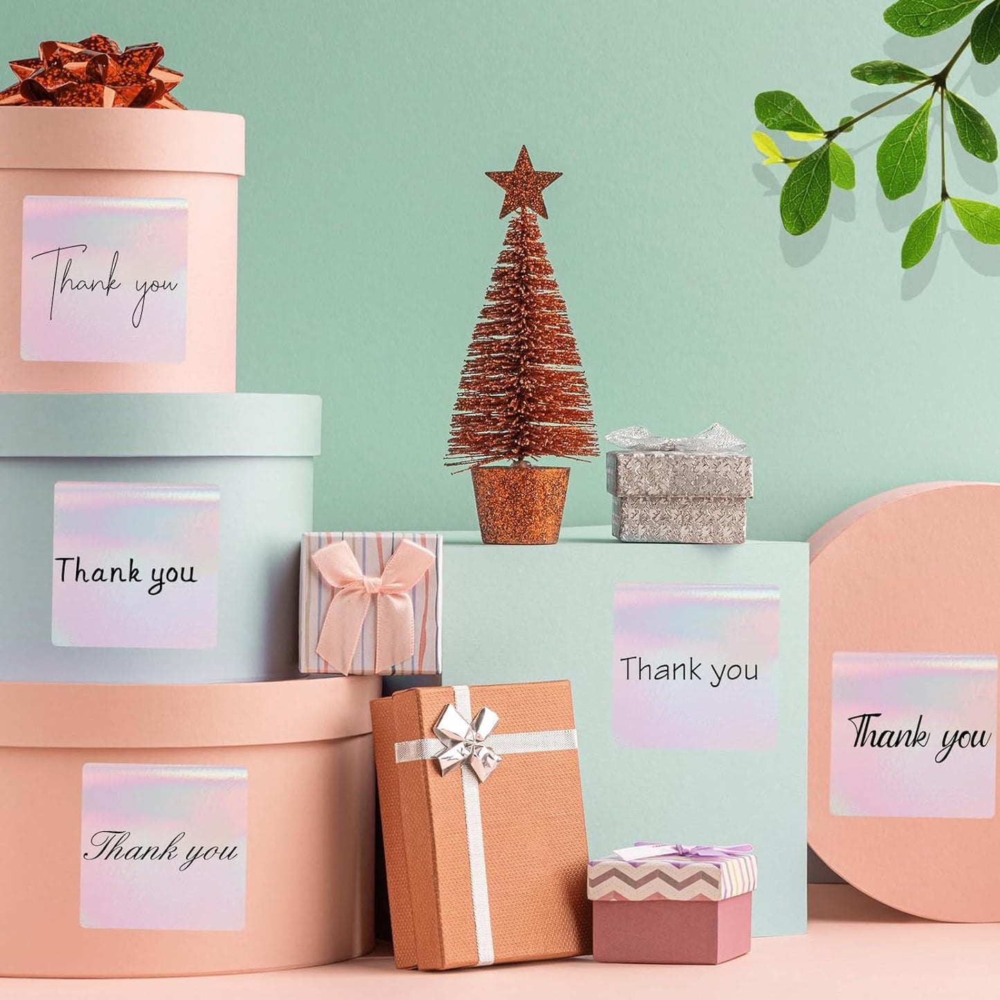 Transparent Square Thermal Label Stickers 3" x 3", Clear Direct Thermal Stickers Labels, Self-Adhesive Thermals Label for Small Business-Transparent Pink