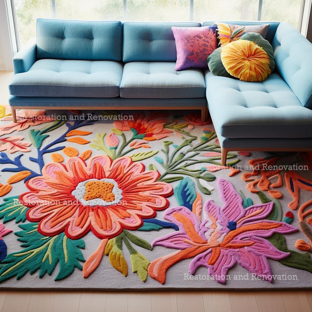 Handmade Wool Floral Area Rug for Living Room | Elegant Flower Garden Design, Soft, Thick and Durable | Bedroom, Dining Room & Home Decor Carpet (10' x 12', Floral I)