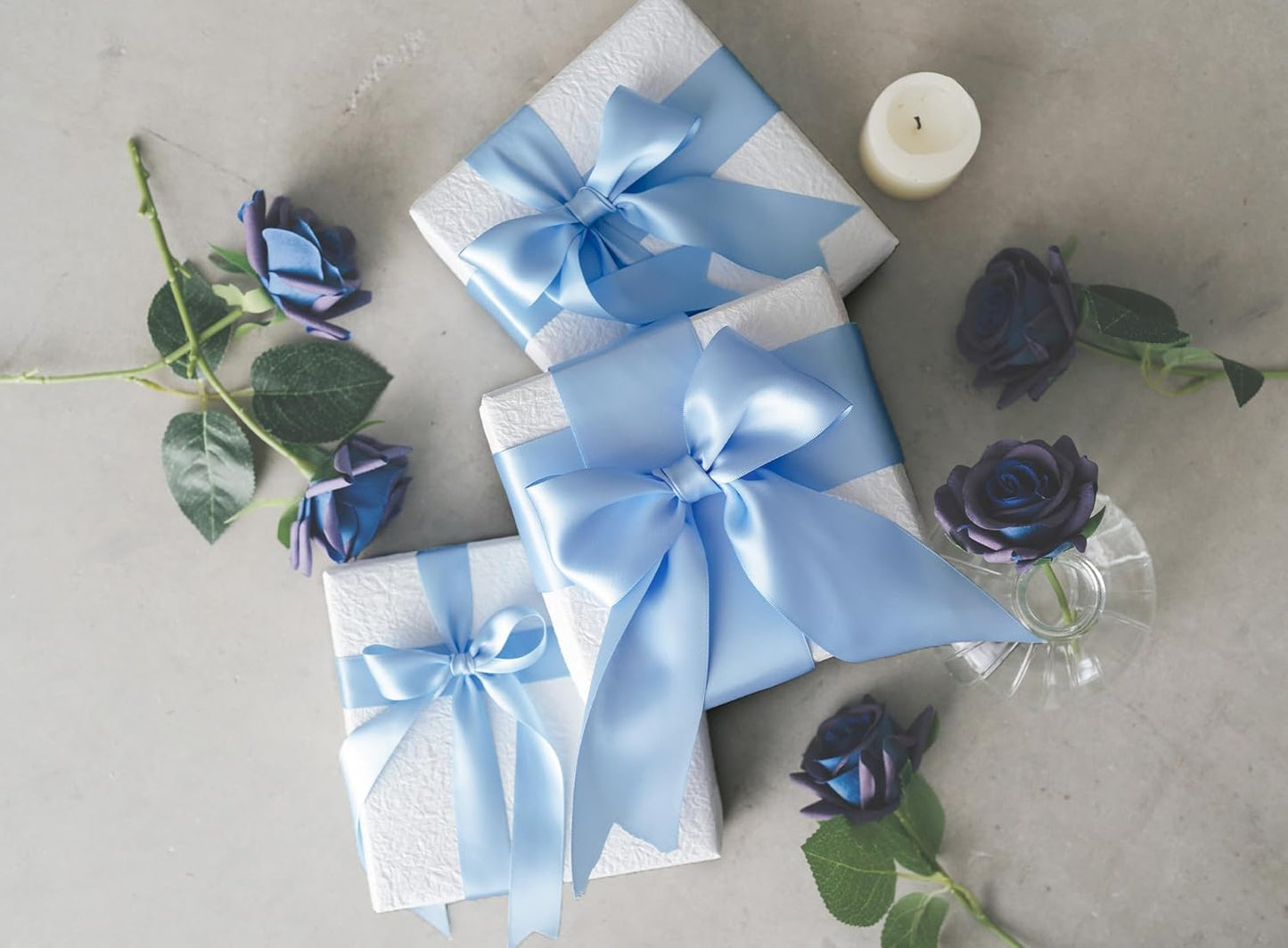 Baby Blue Satin Ribbon 2.5 Inch Double-Faced Ribbons 25 Yards for Gift Wrapping Flower Bouquet Wedding Paper Bows Invitations Crafts