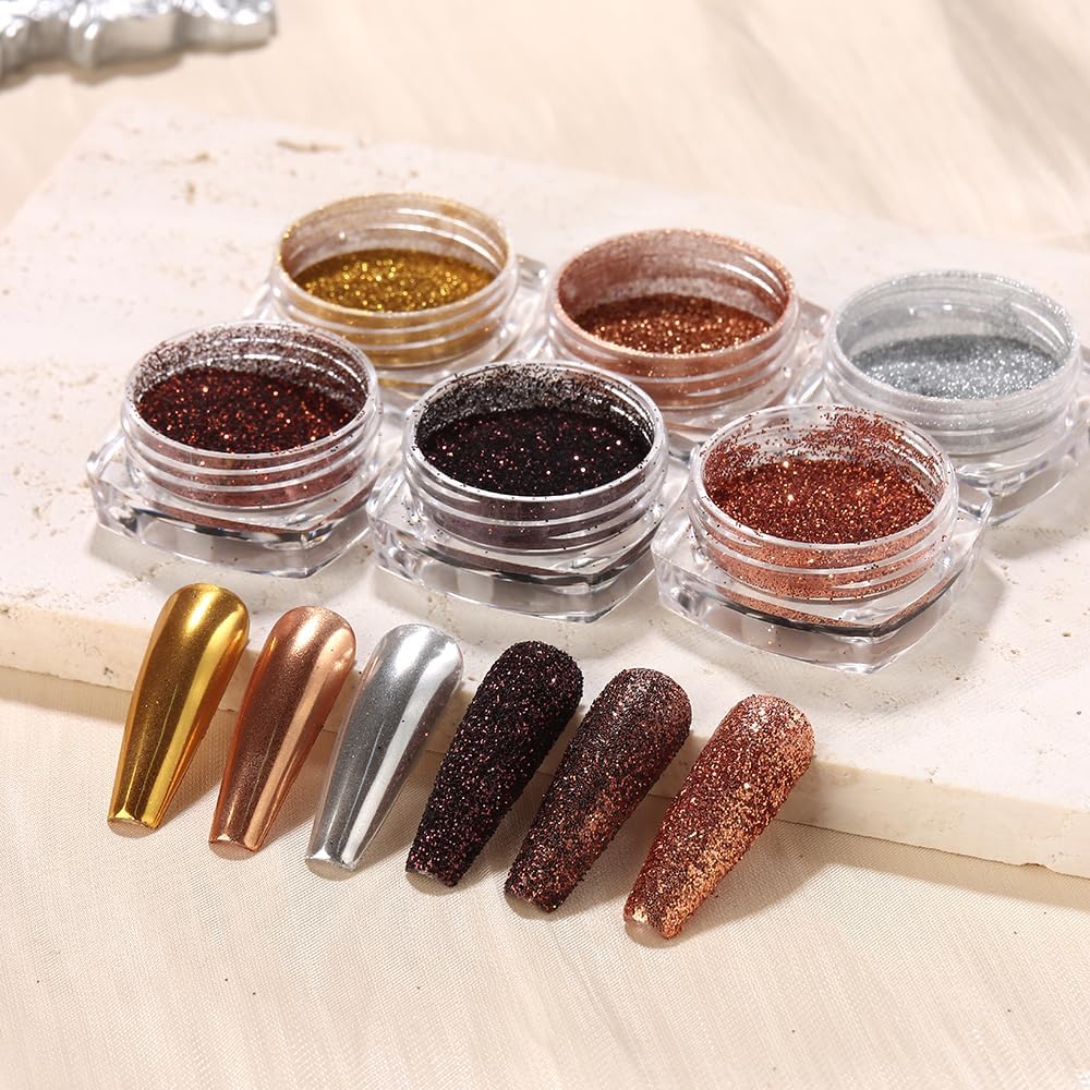 Chrome Nail Powder Metallic Mirror Effect Pigment Dust, Champagne Golden Ultra Fine Holographic Glitter Powder Reflective Pigment for DIY Gel Polish Nail Art, Resin Craft