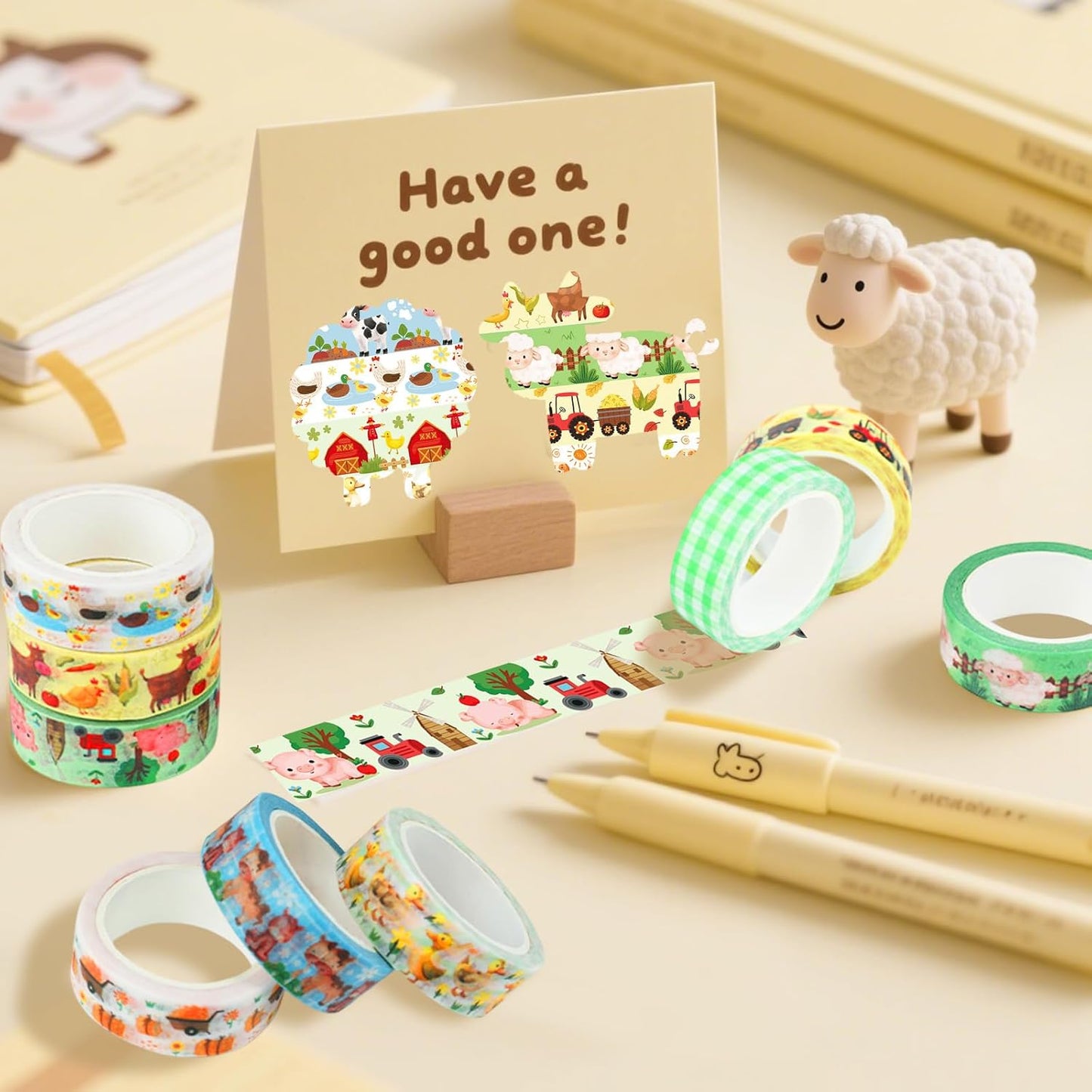 12 Rolls Farm Animals Washi Tape Set, Farmhouse Cow Sheep Pig Ducks Decorative Tapes, Fall Cute Cartoon Masking Tape for Journaling Scrapbook Journals Planners DIY Crafts Christmas Party Decor 16.4FT