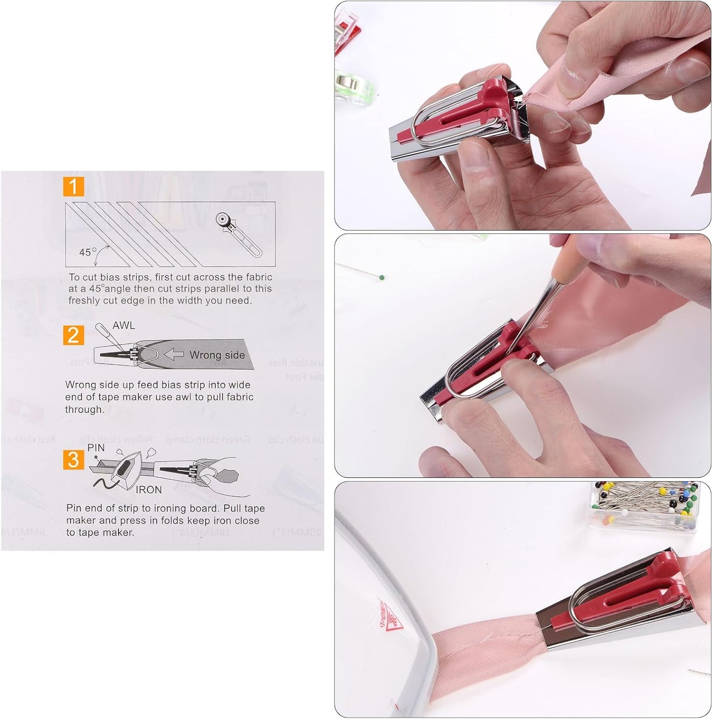 HARFINGTON Bias Tape Maker Kit 9mm Single and Double Fold Fabric Bias Binding Maker Sew Tool for Fabric Quilting Sewing Crafting DIY, Orange