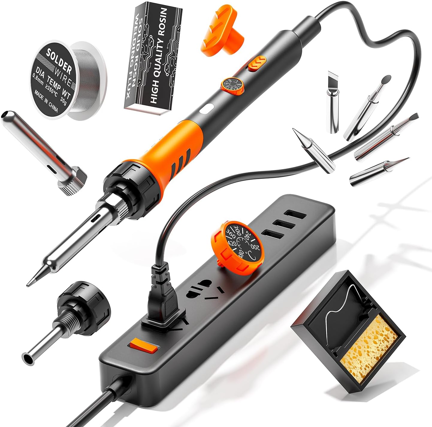 60W Adjustable Temperature Soldering Iron Kit - 9-in-1 With 5 Tips, Solder Wire Stand for Soldering and Repair