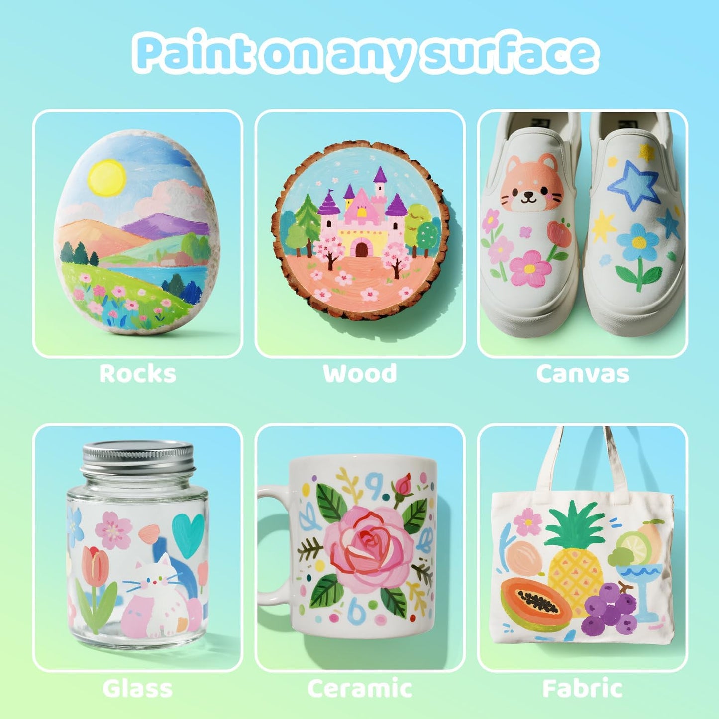 Guangna 12 Macaron Acrylic Paint Markers Set, Brush Tip Acrylic Paint Pens for Rock Painting, Wood, Glass, Paper, Coloring Book, Ceramic, Canvas, DIY Crafts, Water-Based Ink