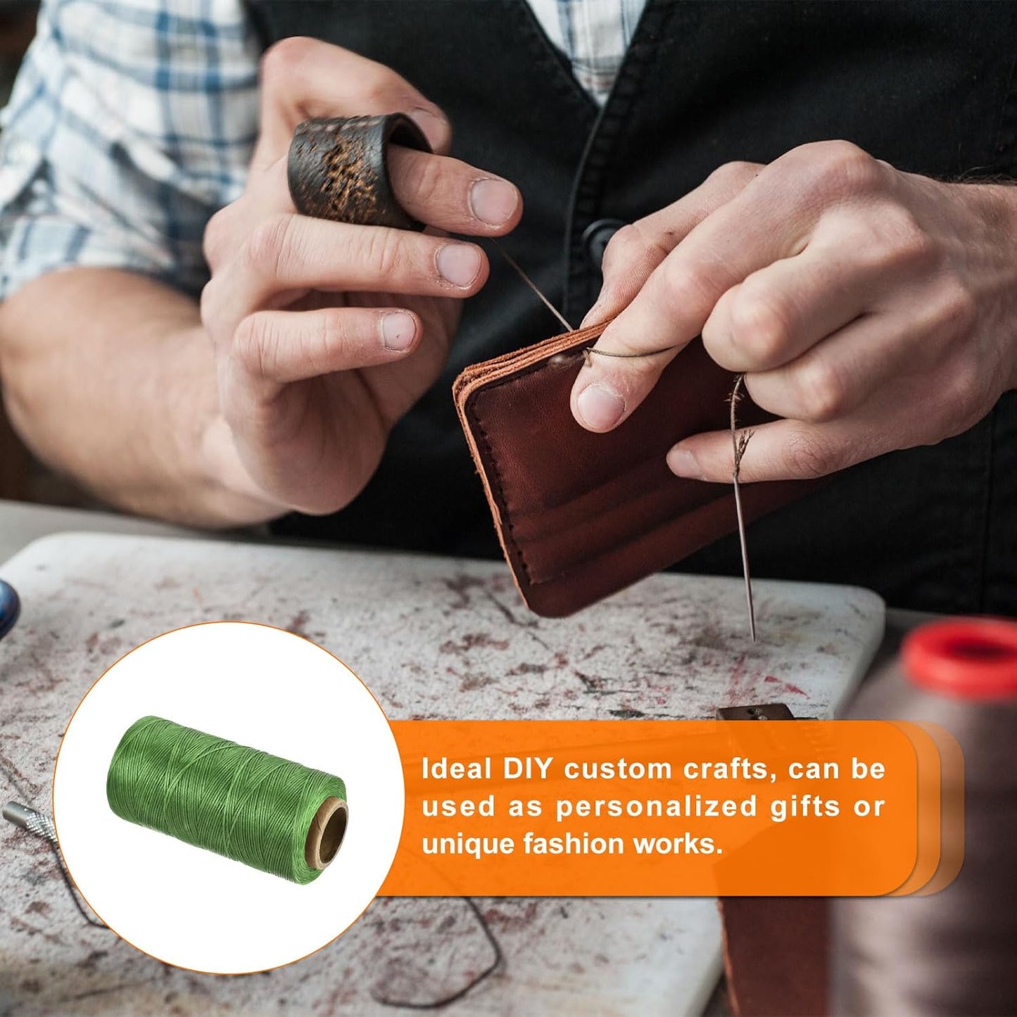 MECCANIXITY Waxed Thread,284 Yard 0.8mm 150D Flat Wax Thread Polyester Waxed String for Leather Sewing Hand Weaving Book Binding Home Decoration,Green