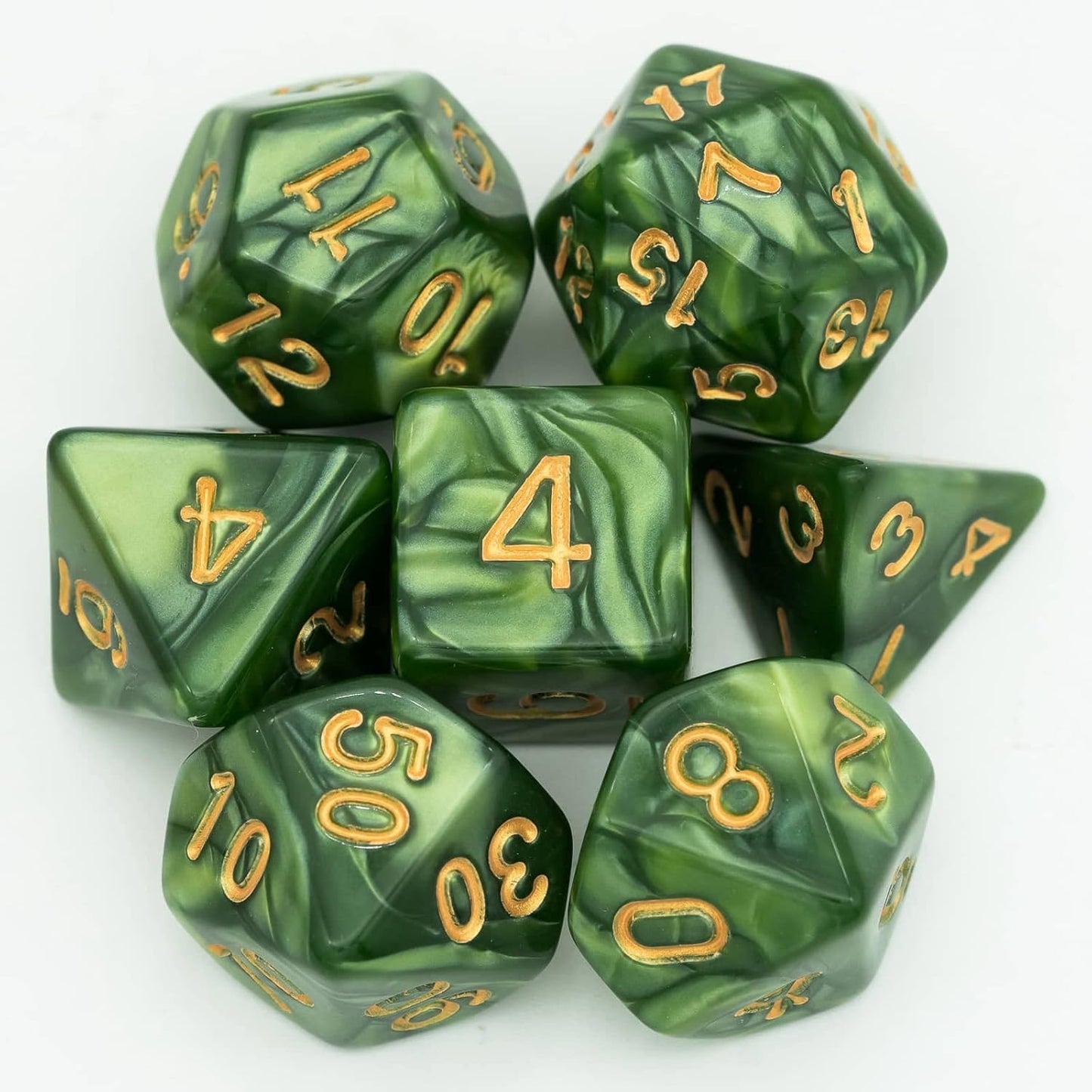 7-Die DND Dice Set Polyhedral Dice Set with a Leather Dice Bag, D&D Dice Set for Dungeons and Dragons, RPG Table Games (Green)