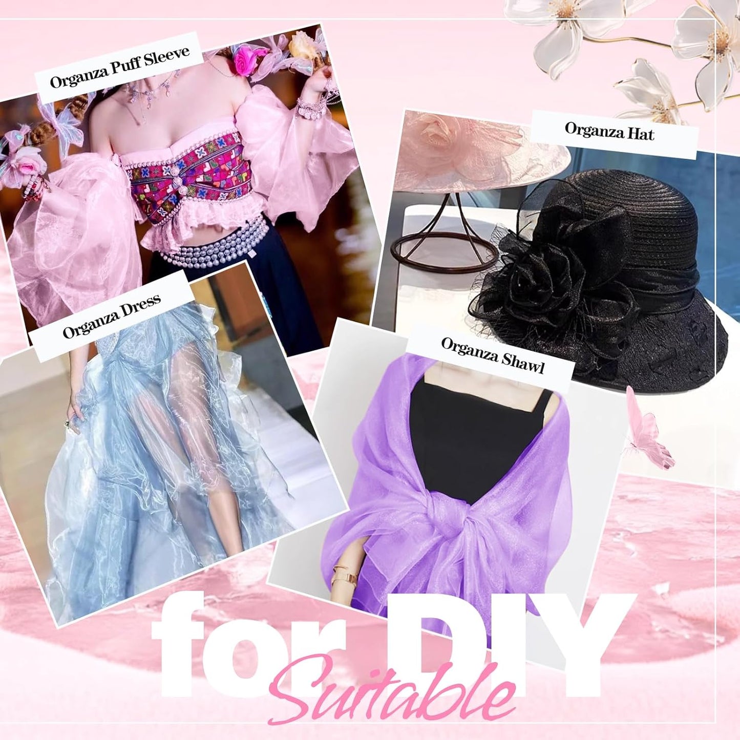 VACVELT Sheer Organza Fabric by The Yard, 60 Inch Wide Light Pink Organza Fabric Bolt Bridal Sheer Tulle Fabric, Silk Organza Roll for Wedding Party Decorations Backdrop Curtain (2 Yards)