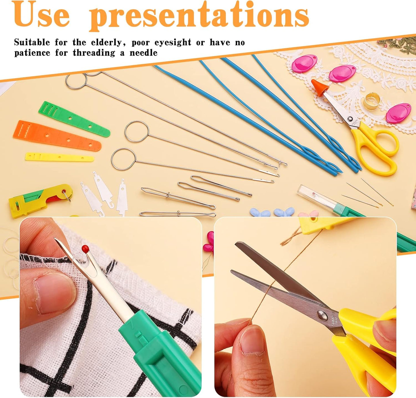 Fedmut 42 Pieces Needle Threaders Kit,Drawstring Threader Set,Threader Hand Machine Sewing for Sewing Crafting,Quilting, DIY Art,Universal Sewing Threaders Tool for Embroidery Needlework