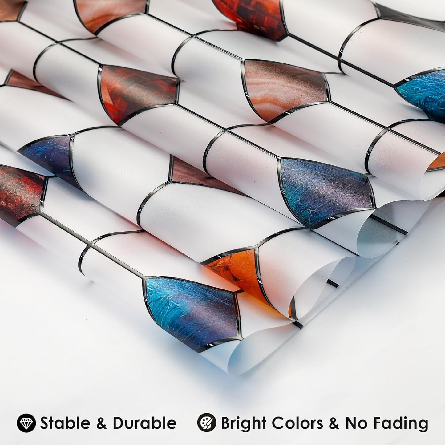 DKTIE Stained Glass Window Film Geometric Patterns, Fine Frosted Window Clings for Glass Windows, Waterproof for Bathroom Window Privacy Film Day and Night (S533, 17.7in X 118.1in)