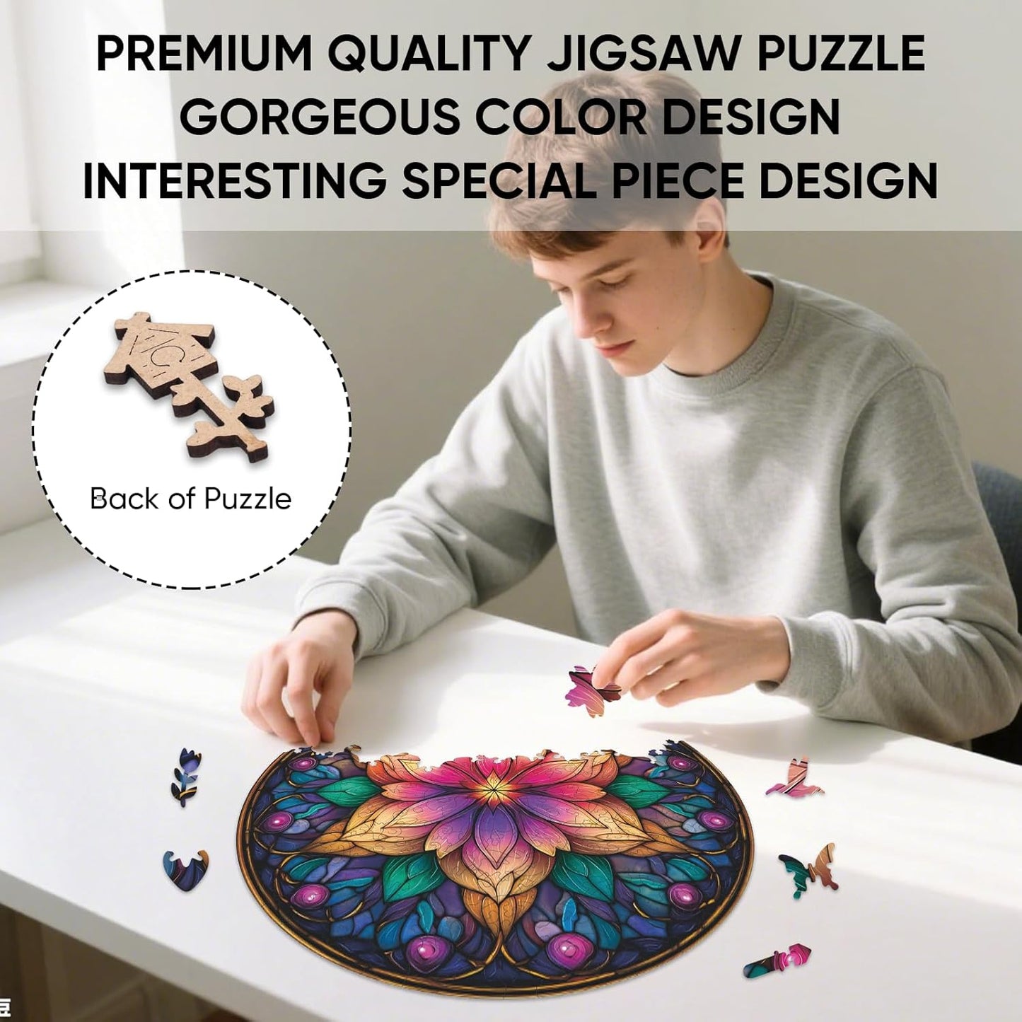 Dream Lotus Wooden Puzzles, 500 Pieces Jigsaw Puzzles 16.5x16.5 inch, Unique Design Wooden Puzzles for Adults and Kids, Family Game Gift