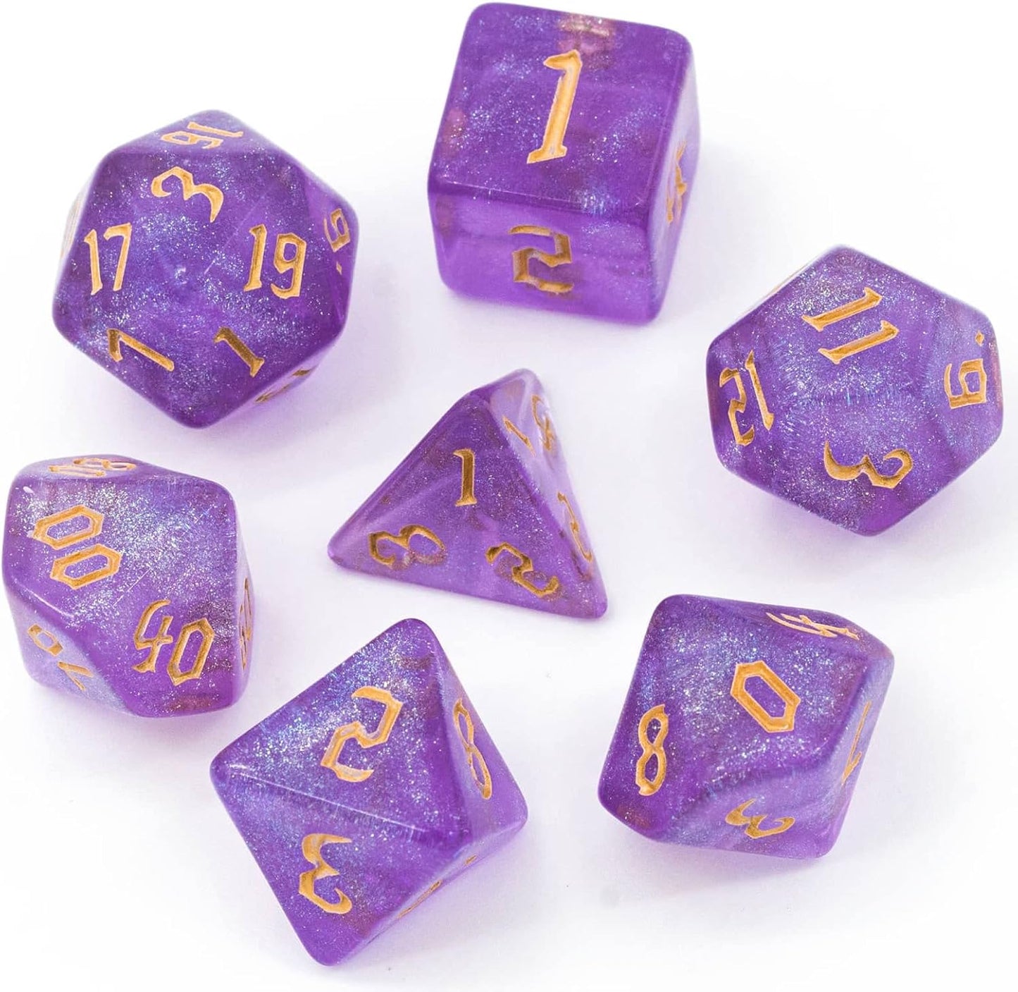 7-Die DND Dice Set Polyhedral Dice Set with a Leather Dice Bag, D&D Dice Set for Dungeons and Dragons, RPG Table Games (Purple/G)